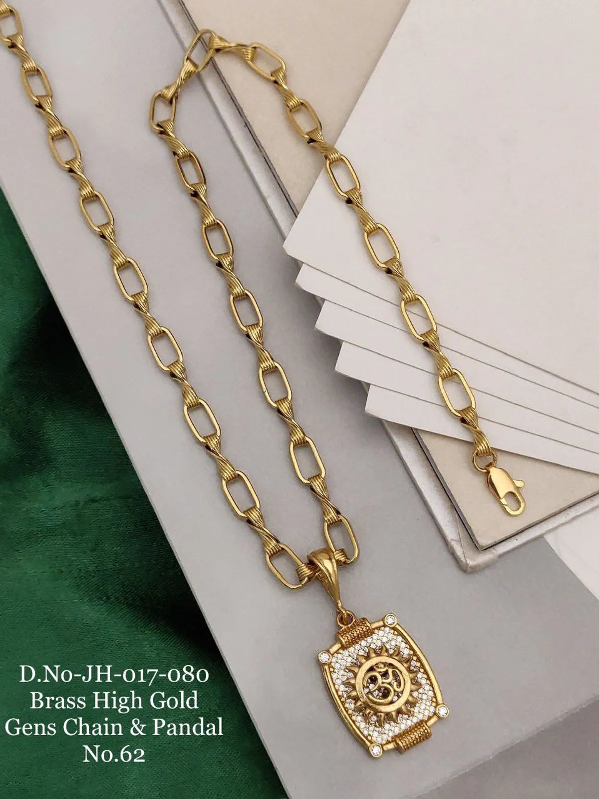 Om Design Gold Plated Pendant Set With Anti Tarnish & Waterproof Chain For Men