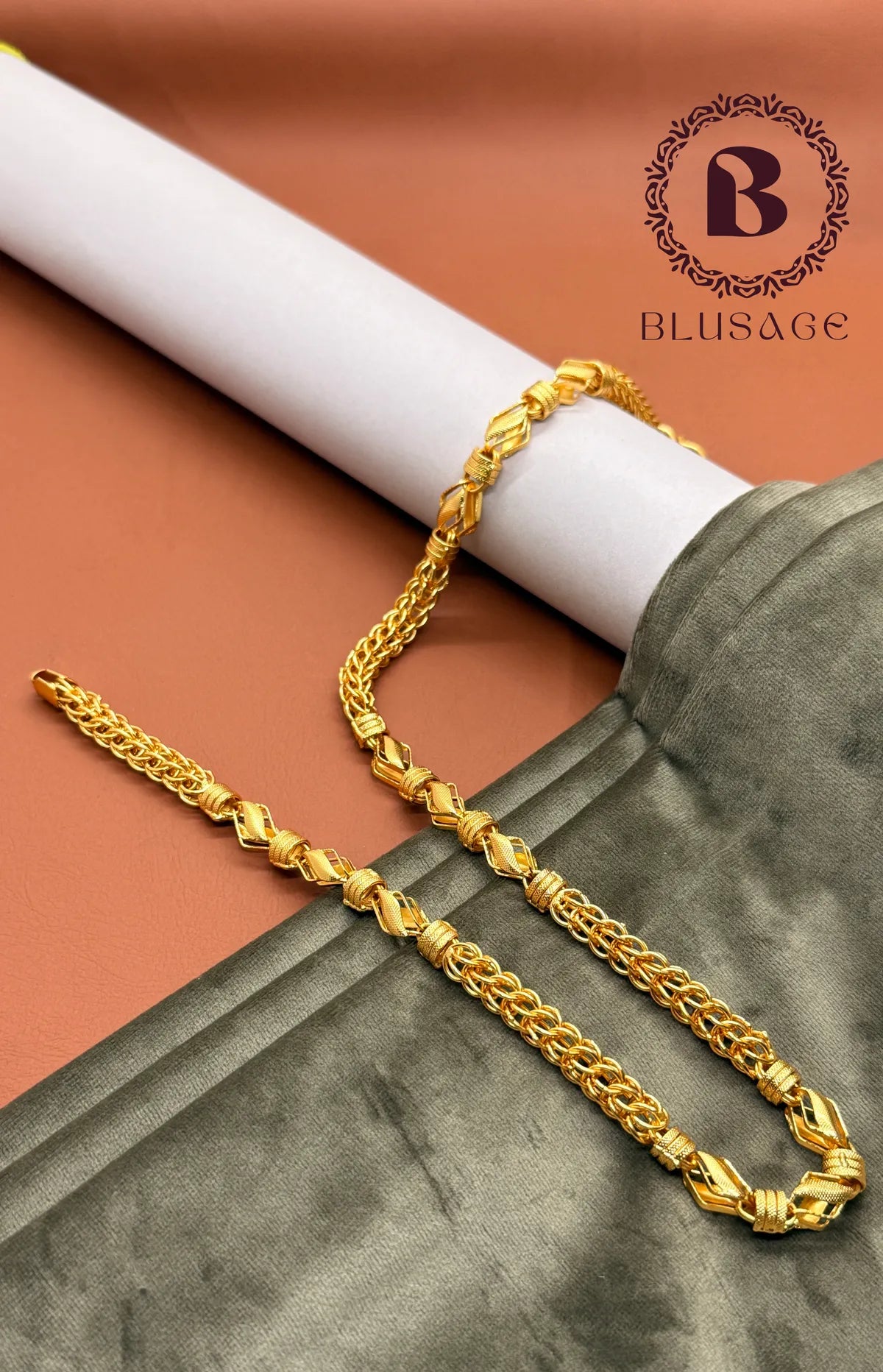 Micro Gold Plated Rajwadi Exciting Modern Leaf Design High-Quality Chain for Men