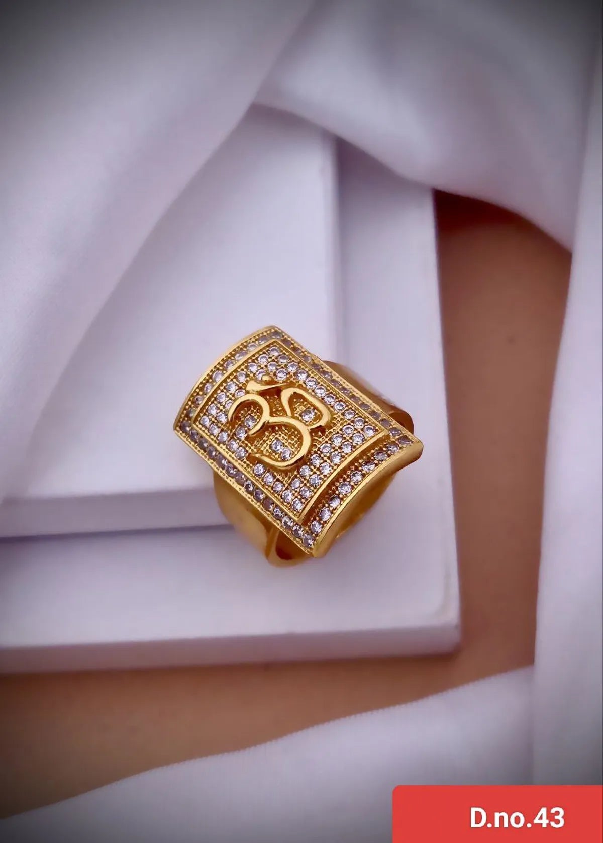 Stylish Gold Plated Om Diamond Finger Ring For Men & Boys