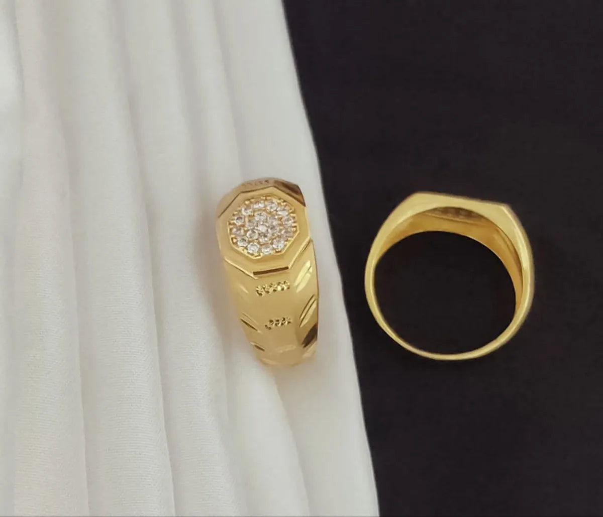 Real Gold Shiner Round shape Diamond Designed with Dull Soll Ring for Men & Boys