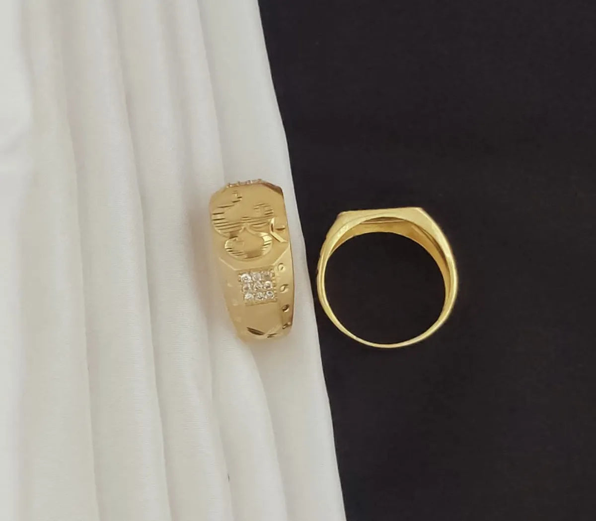 Real Gold Shiner Diamond with x cross Dull Soll Ring for Men & Boys