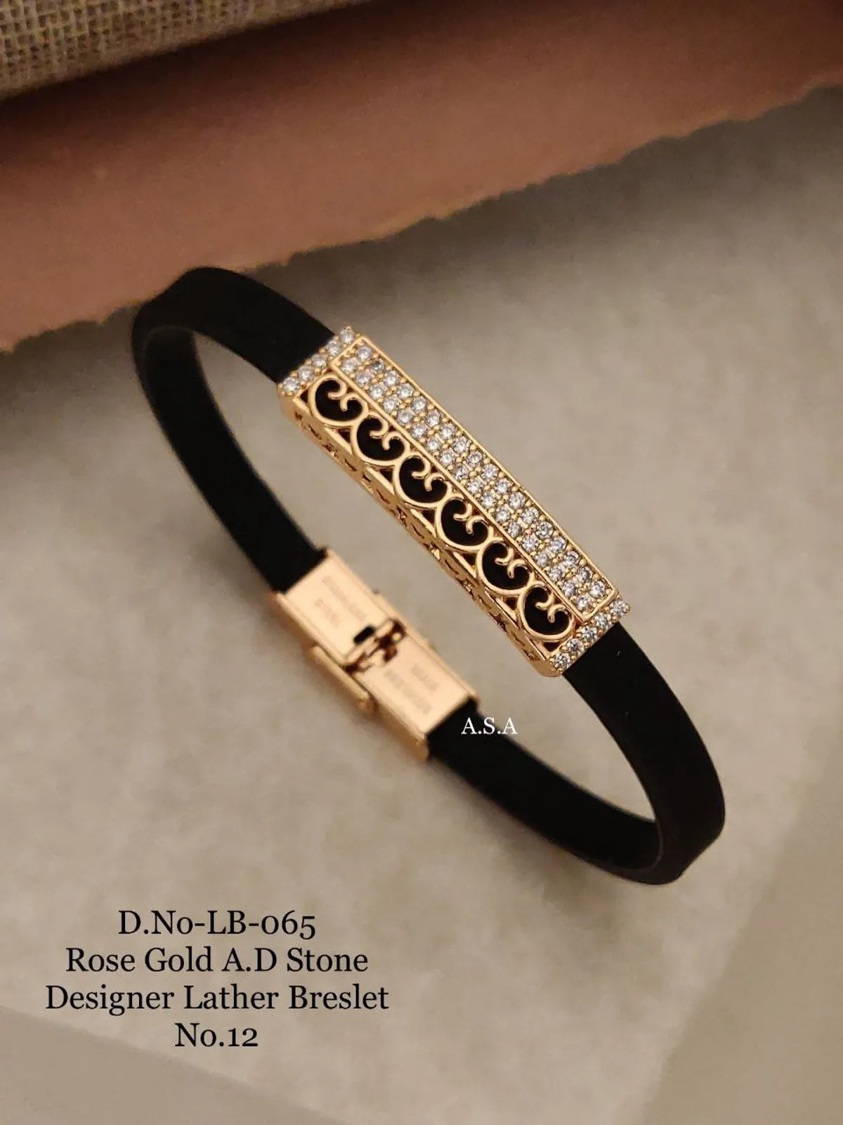 Rose Gold A.D. Stone Leather Bracelet