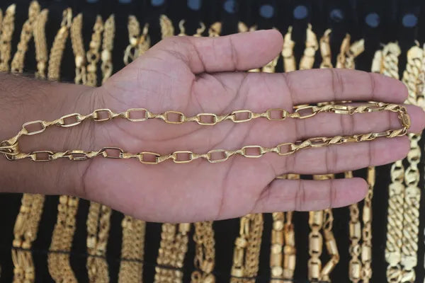 Rectangular X Elegant Gold Colour Anti Tarnish & Waterproof Chain For Men & Boys