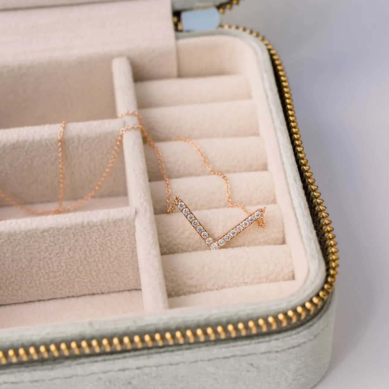 Round Lab Grown Diamond V Necklace, EF Color, VS Clarity, IGI Certified