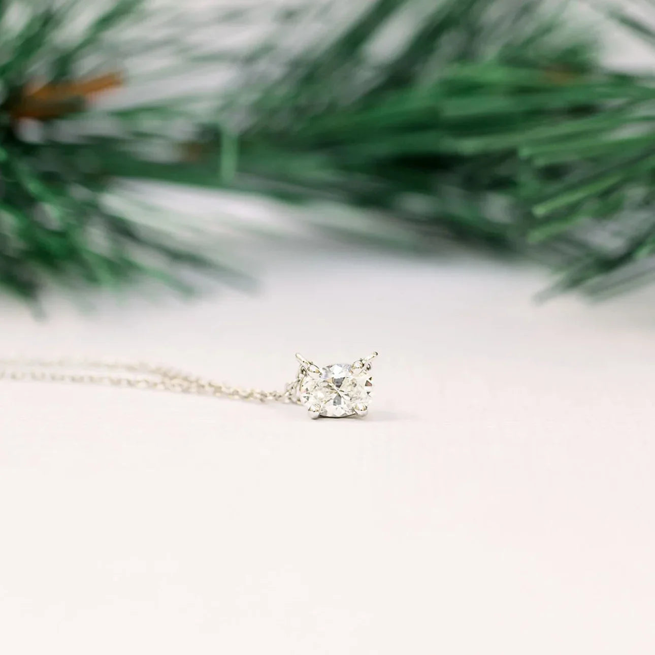 East - West Oval Lab Grown Diamond Pendant With Chain, EF Color, VS Clarity, IGI Certified