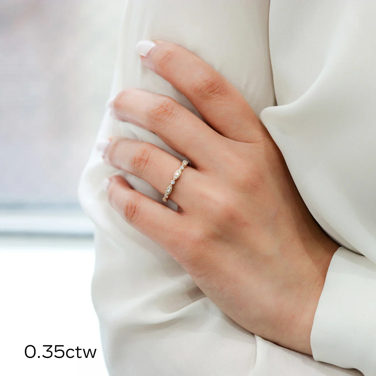 Round Lab Grown Diamond Leaf Eternity Band, EF Color, VS Clarity - IGI Certificate