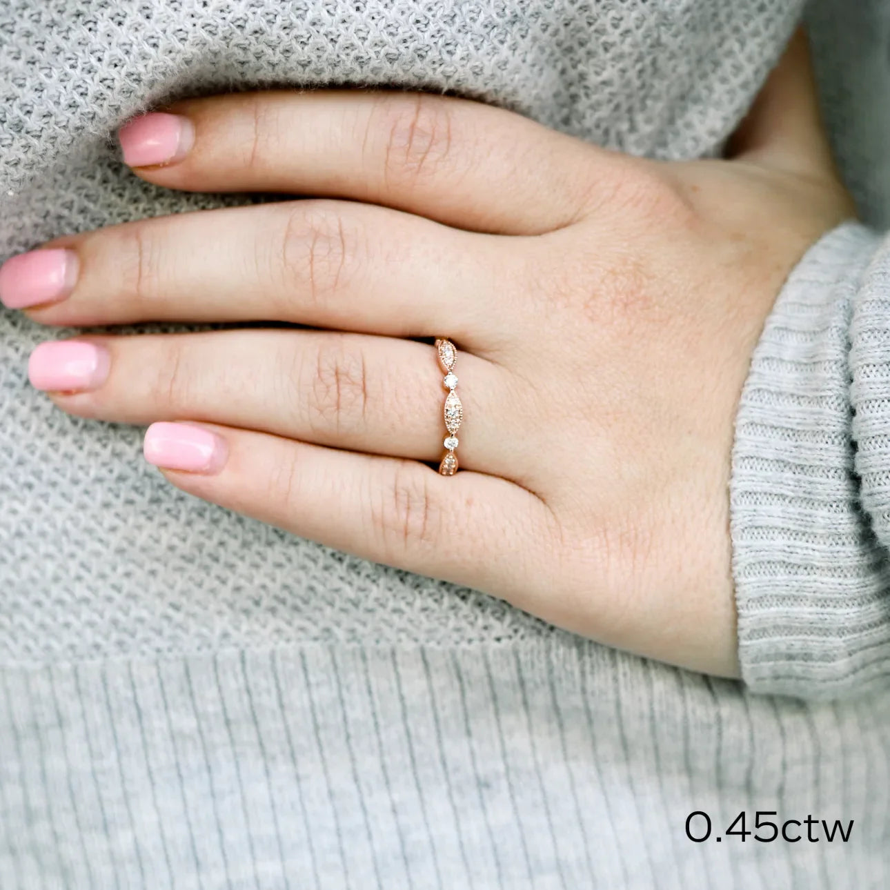 Round Lab Grown Diamond Leaf Eternity Band, EF Color, VS Clarity - IGI Certificate