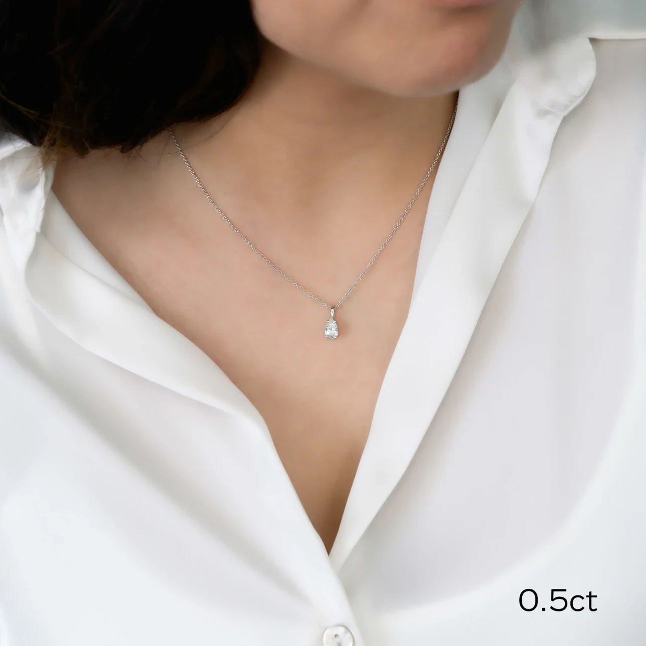 Pear Lab Grown Diamond Classic Pendant With Chain, EF Color, VS Clarity, IGI Certified