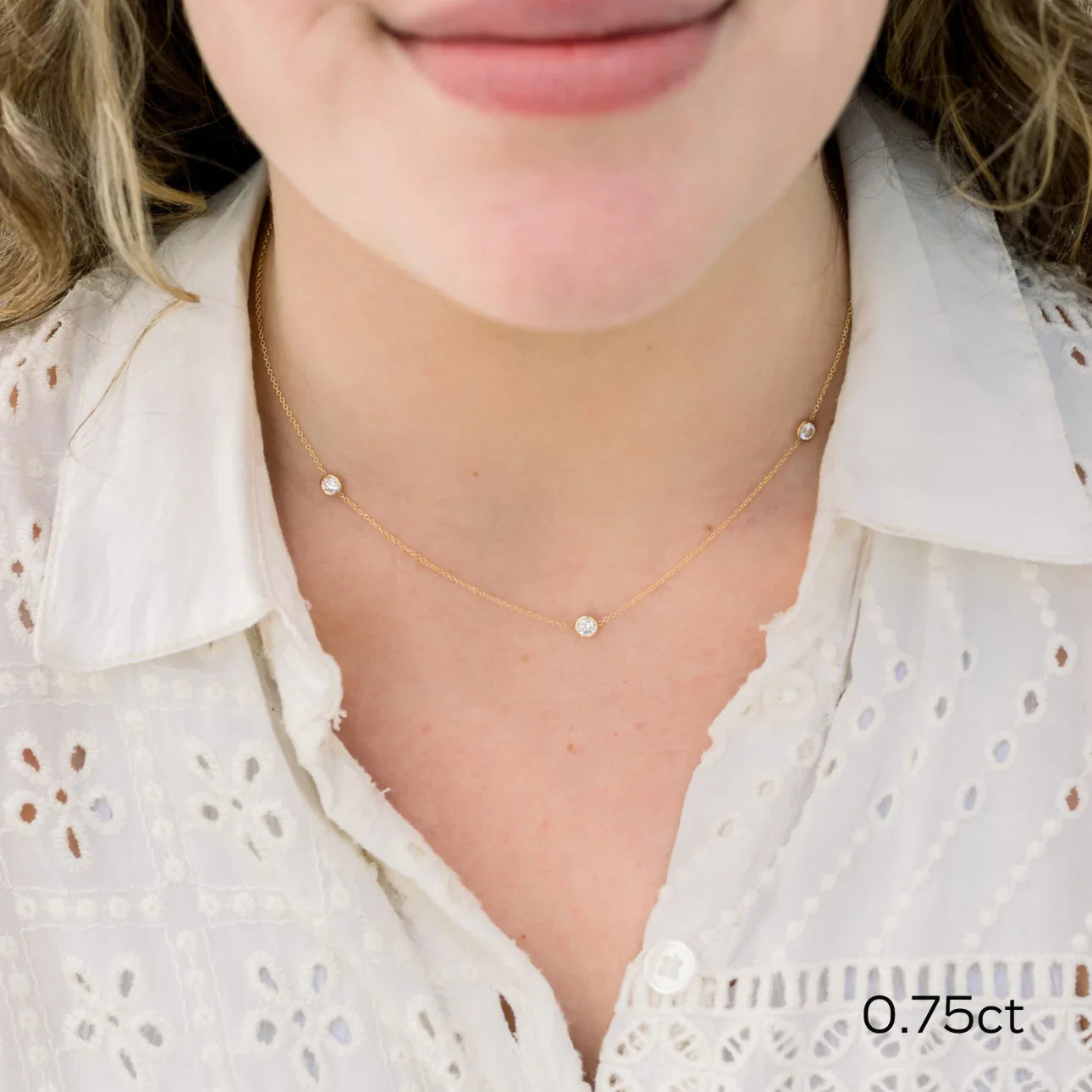 Round Lab Grown Diamond Triple Diamond Bezel Floating Cosmopolitan Necklace, EF Color, VS Clarity, IGI Certified