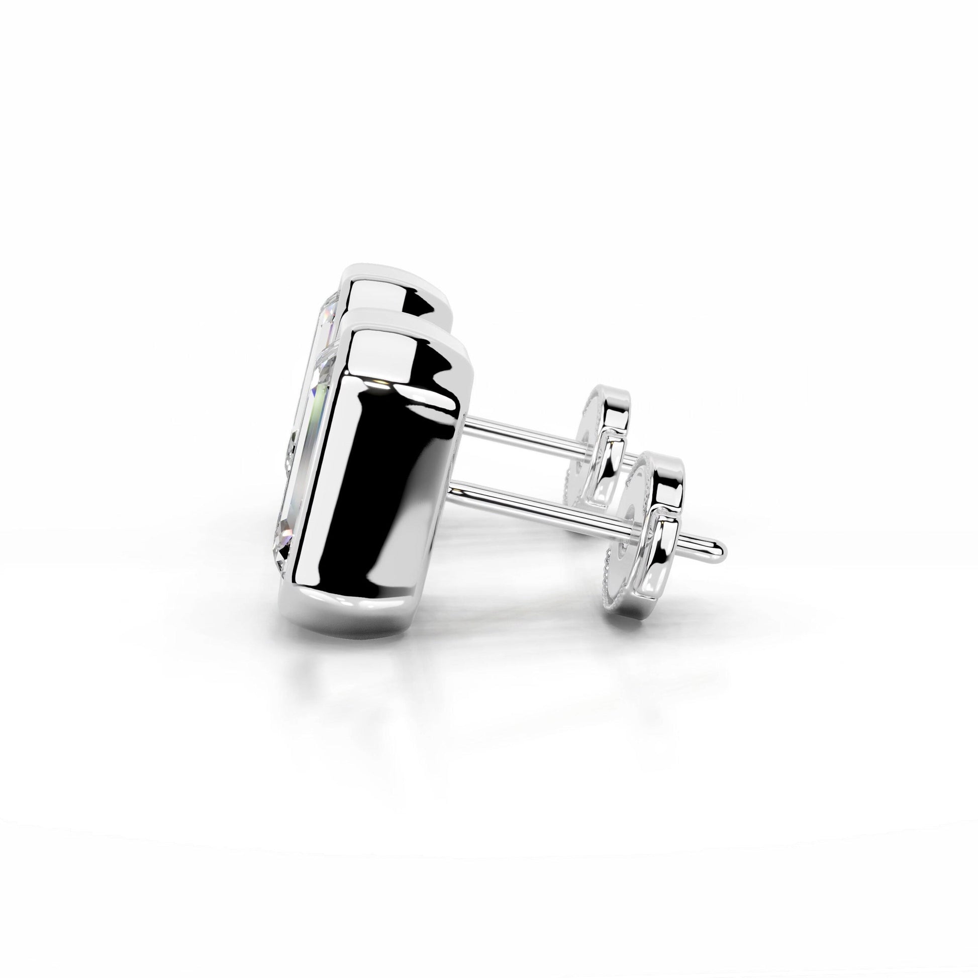 White :: emerald cut lab grown diamond earrings close up sparkle premium jewelry