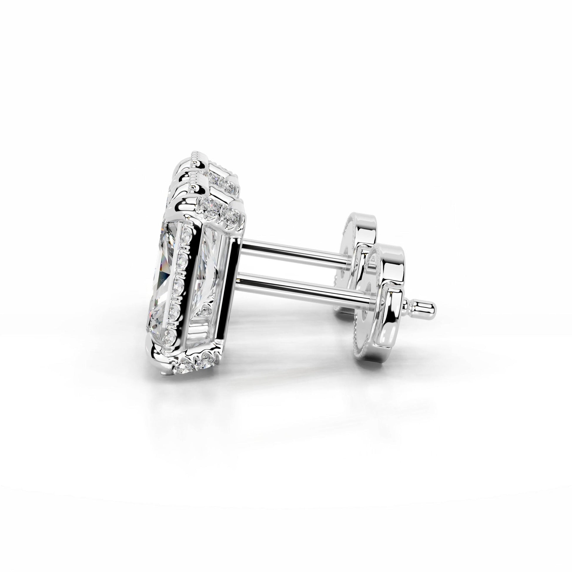 White:: radiant cut halo lab grown diamond stud earrings designer diamond earrings for women elegant halo design luxury earrings