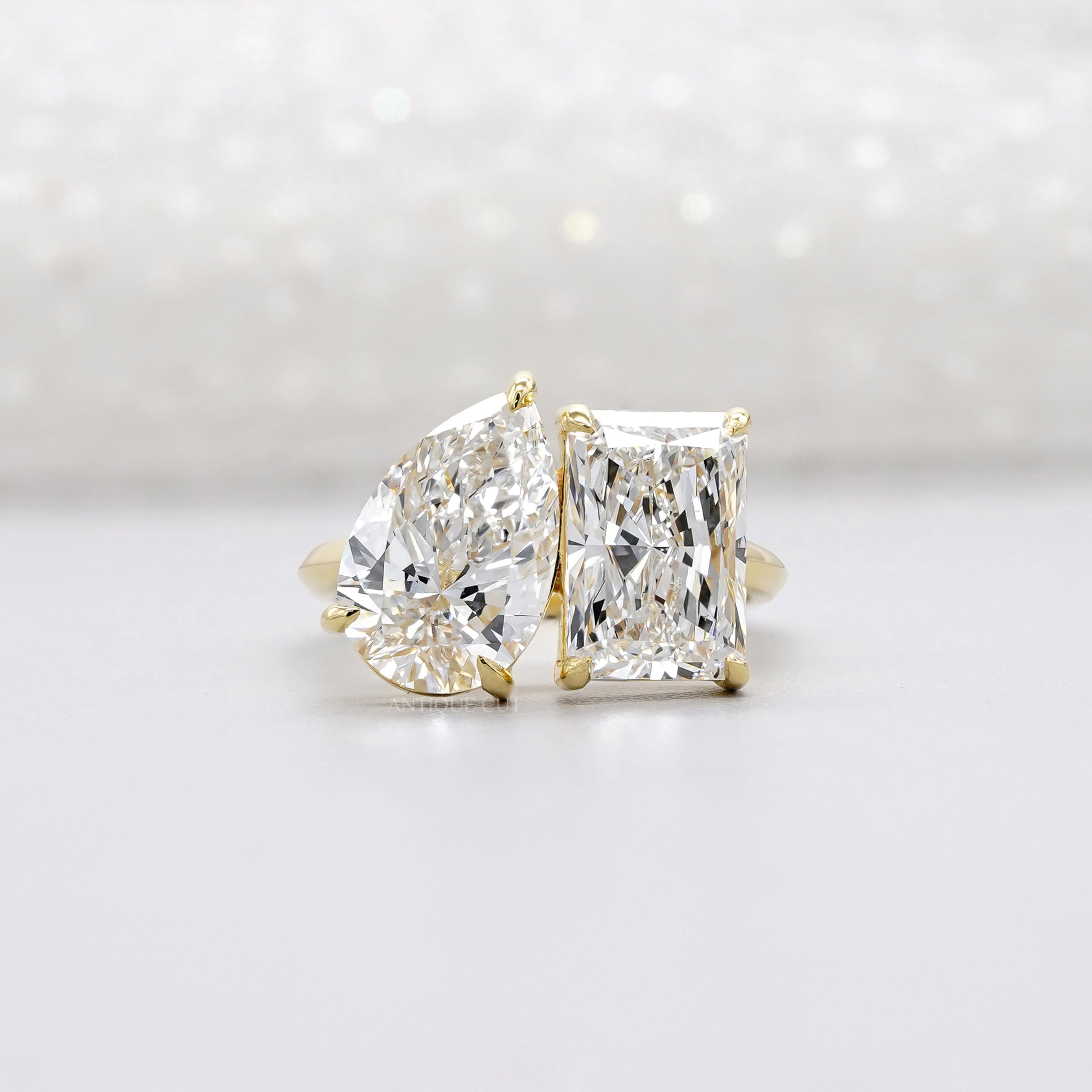 Pear & Radiant 5.30tcw Lab Grown Diamond Toi et Moi Engagement Ring | Yellow Gold | IGI Certified