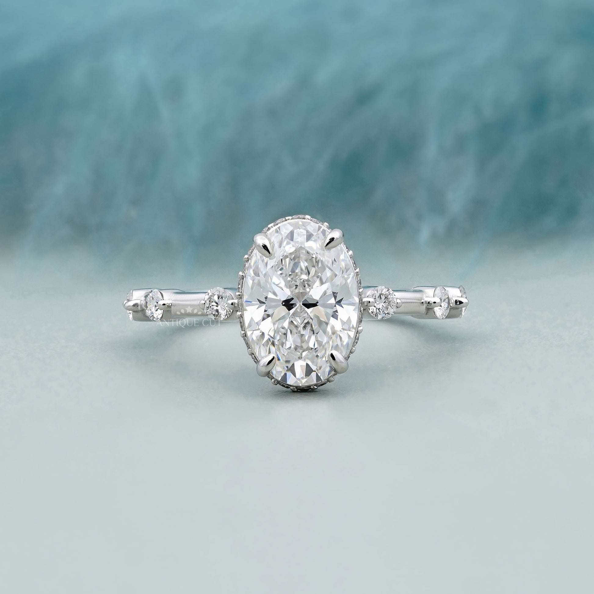 2.00ct Oval Engagement Ring • 0.30ct Diamond Accent Band • White Gold Oval Cut Ring • Classic 2ct Solitaire Ring