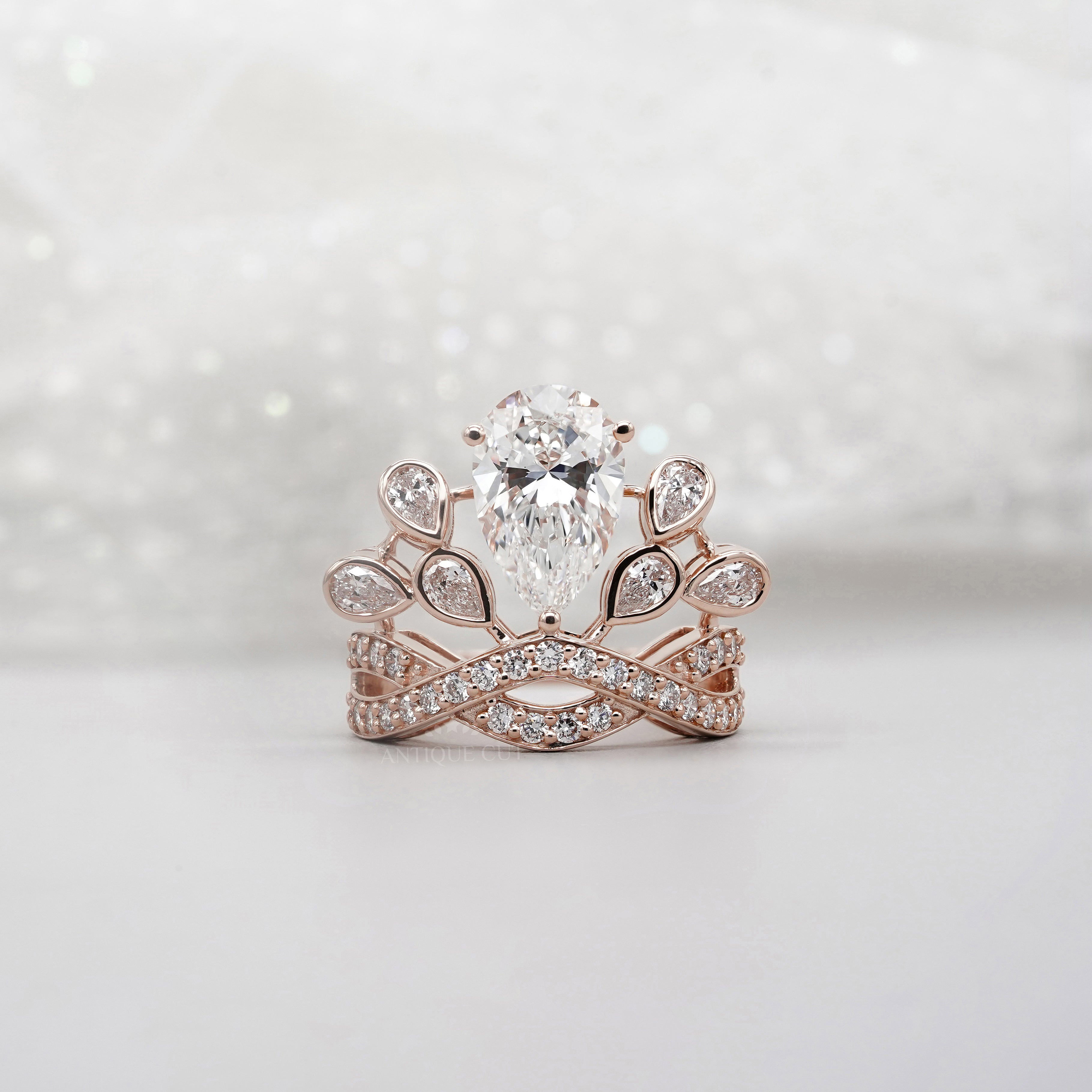 Elegant 4.50tcw Pear Lab Diamond Ring with Tapered Side Stones | IGI Certified | DEF Color | Custom Gold Options