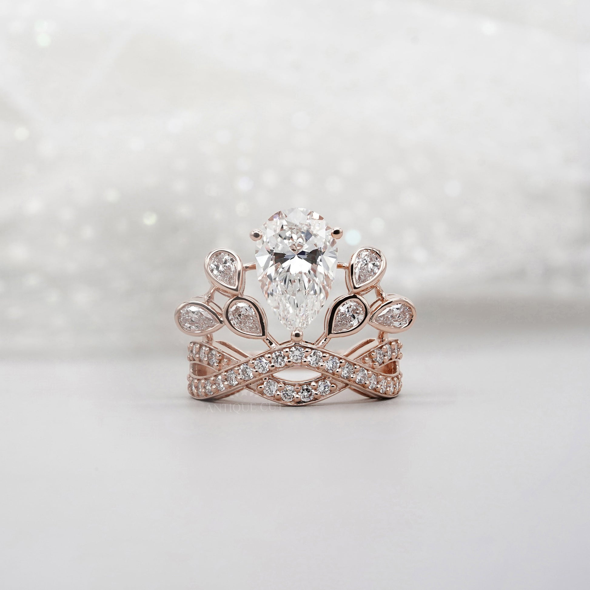 Elegant 4.50tcw Pear Lab Diamond Ring with Tapered Side Stones | IGI Certified | DEF Color | Custom Gold Options