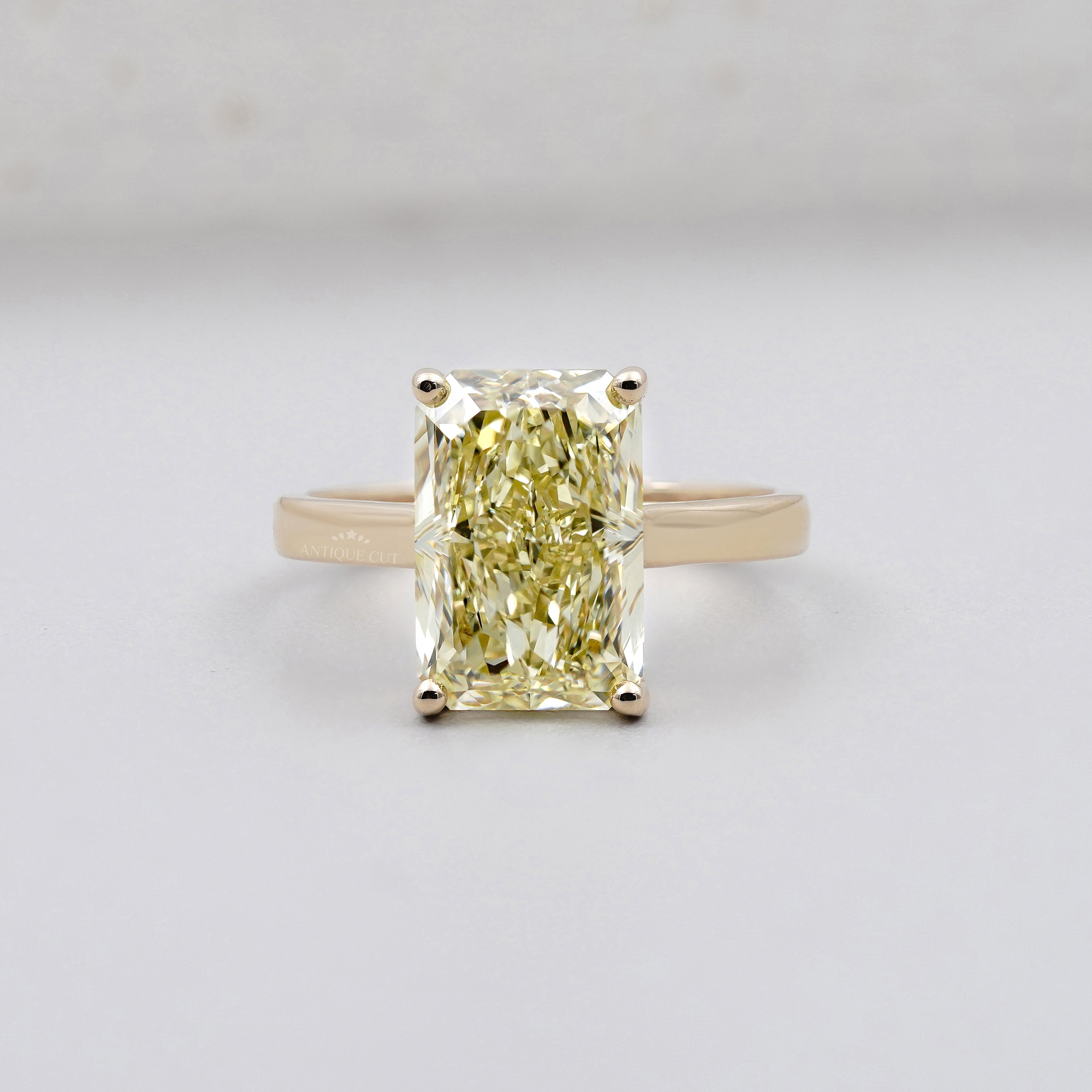 4.50ct Yellow Radiant Cut Solitaire Engagement Ring | Fancy Yellow Diamond Ring | Gold Radiant Engagement Ring | Classic Statement Ring