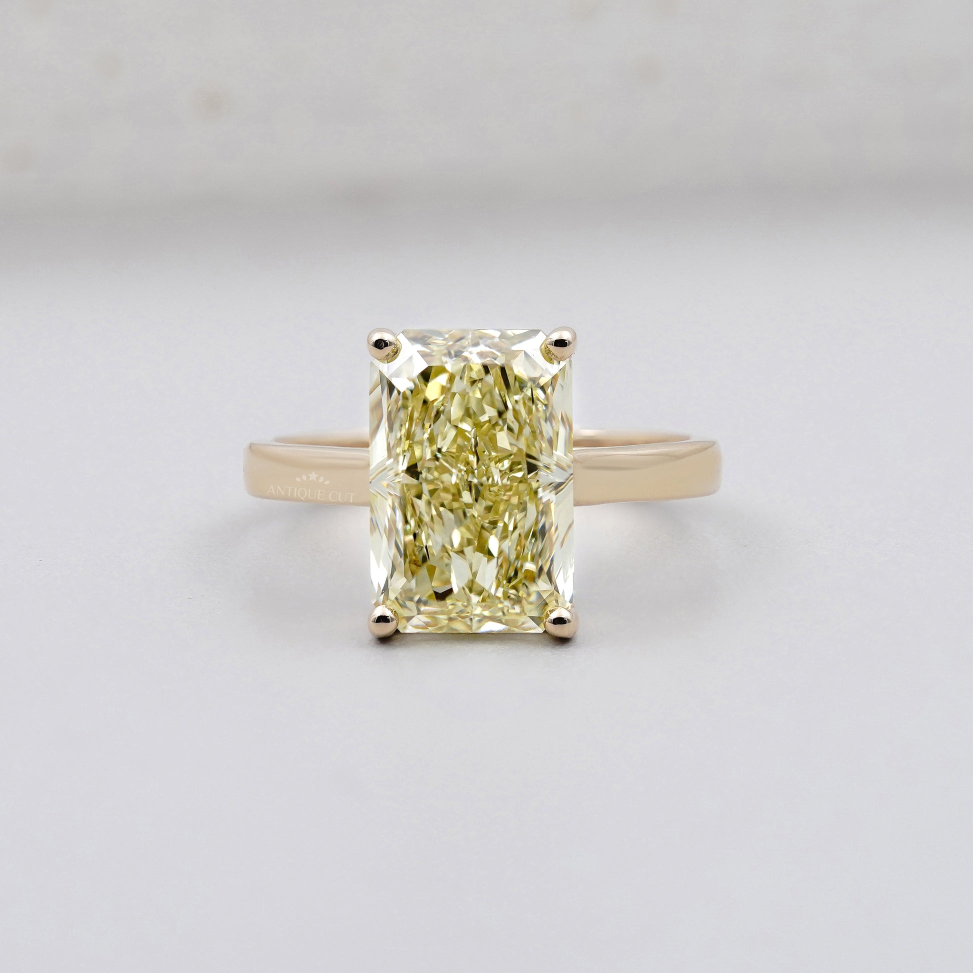 4.50ct Yellow Radiant Cut Solitaire Engagement Ring | Fancy Yellow Diamond Ring | Gold Radiant Engagement Ring | Classic Statement Ring