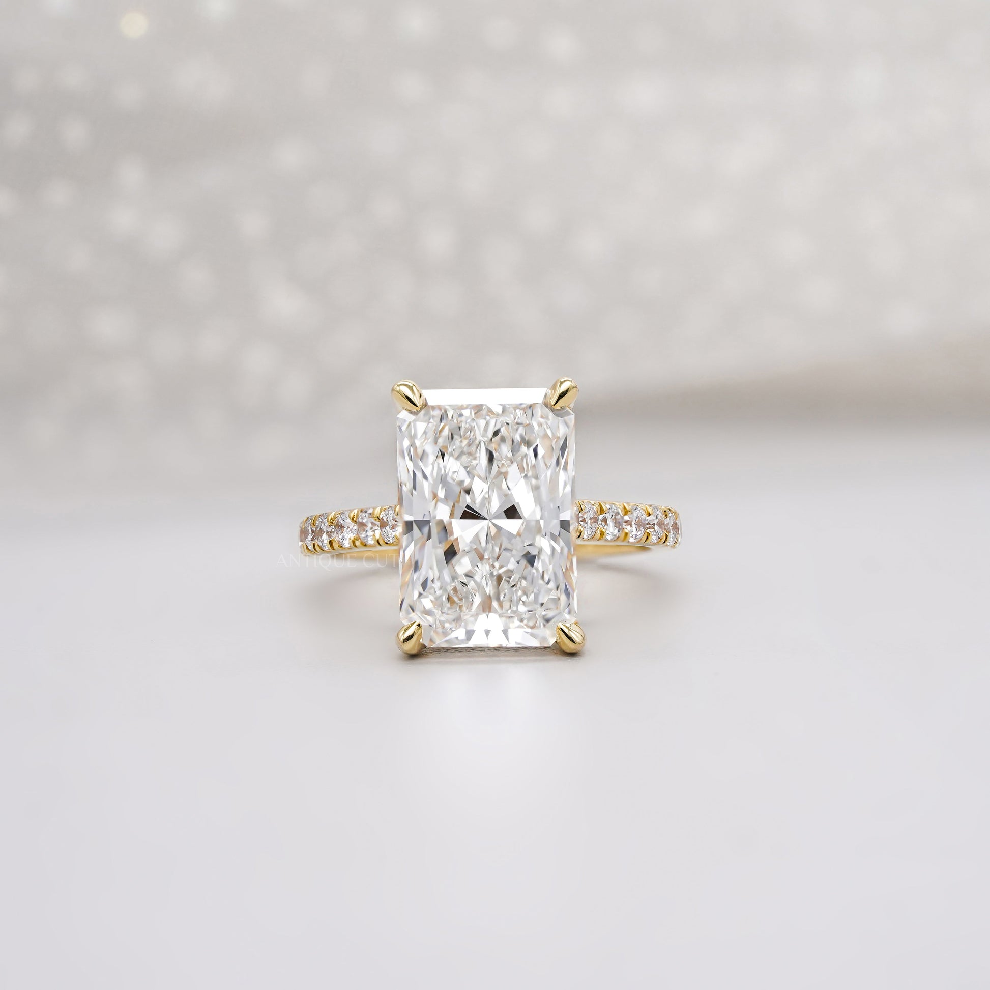 Radiant 5.60tcw Lab Grown Diamond Hidden Halo Pavé Engagement Ring | IGI Certified | Yellow Gold