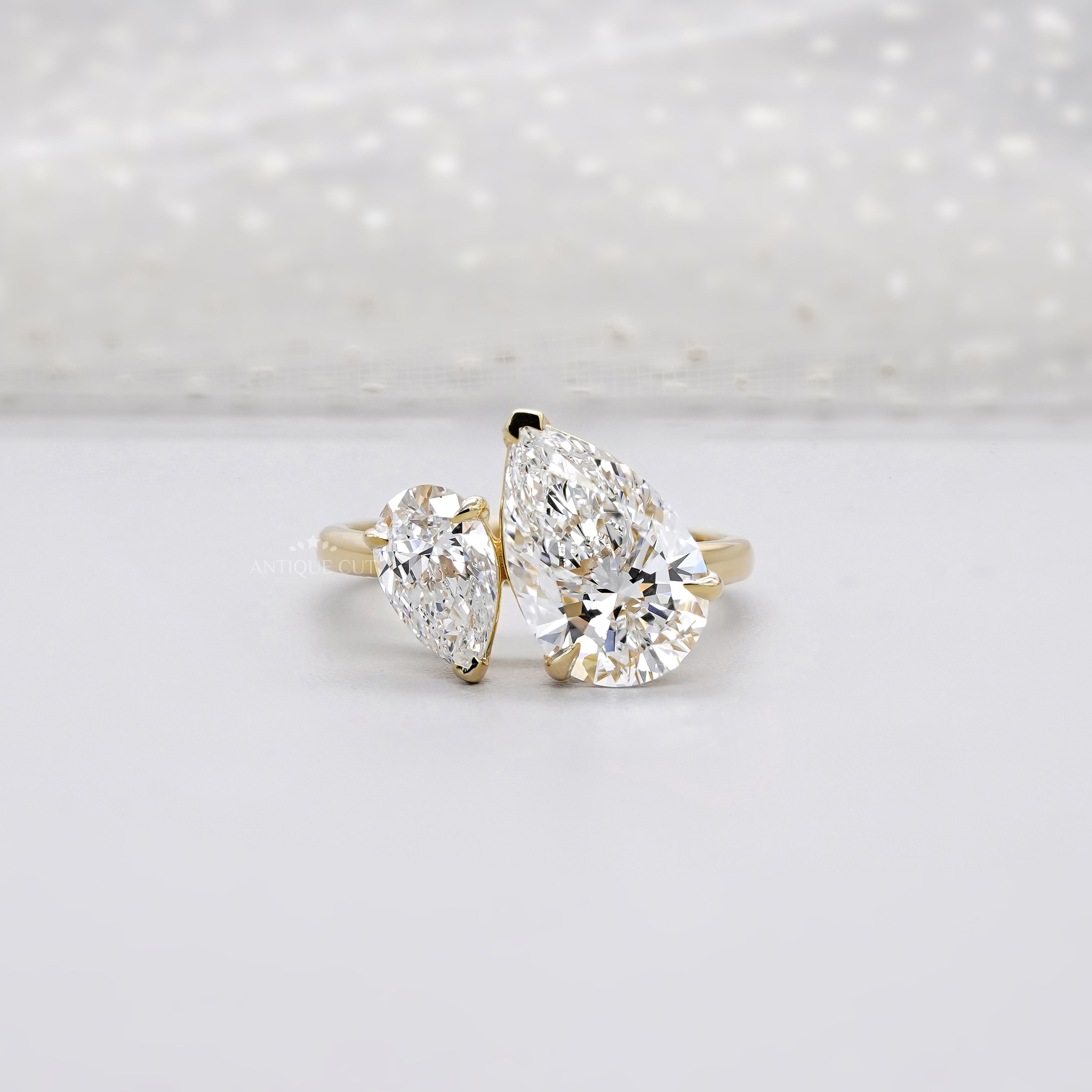 3.10tcw Pear Toi Et Moi Lab Grown Diamond Ring | Two Stone Yellow Gold | IGI Certified