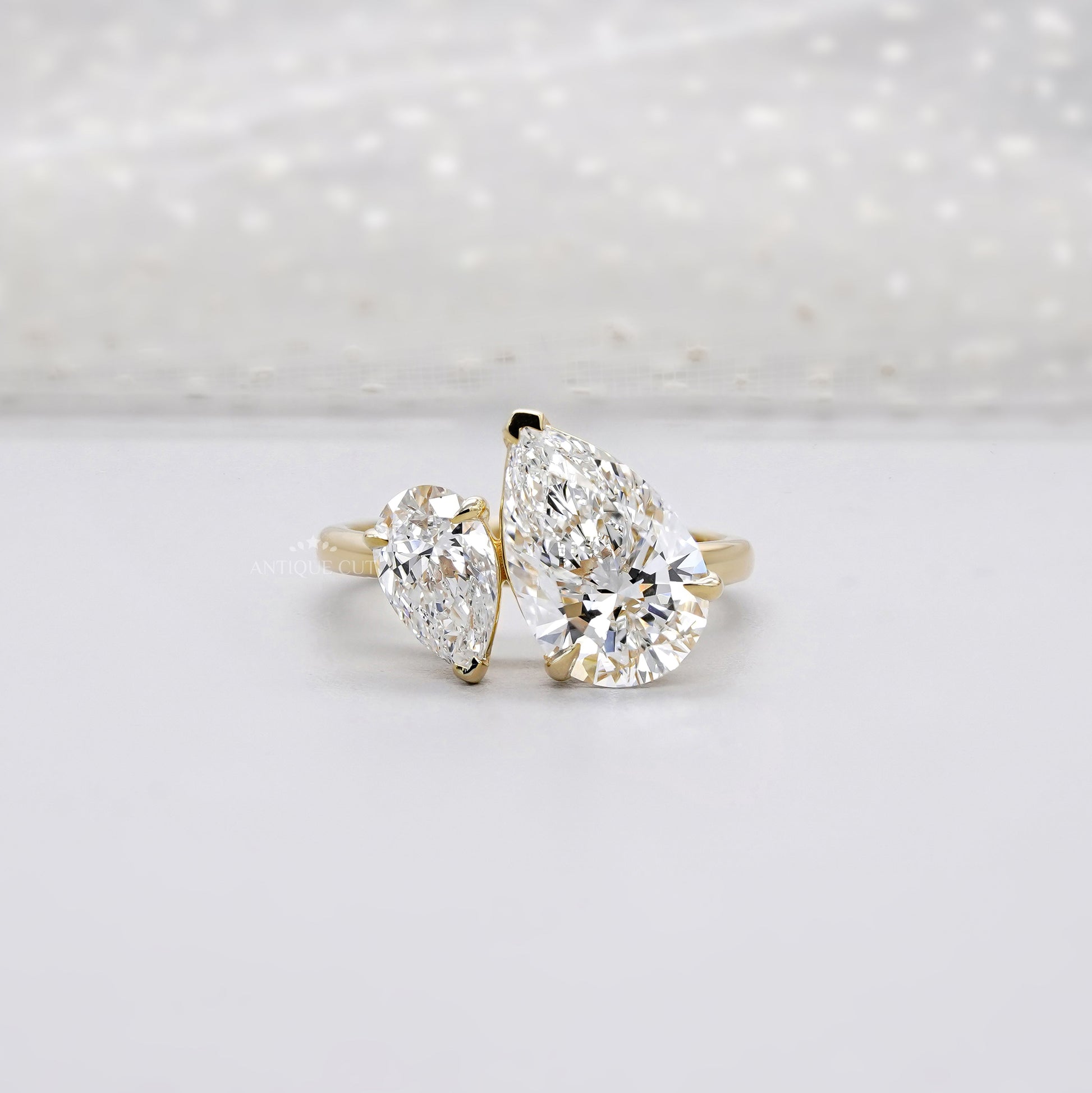 3.10tcw Pear Toi Et Moi Lab Grown Diamond Ring | Two Stone Yellow Gold | IGI Certified