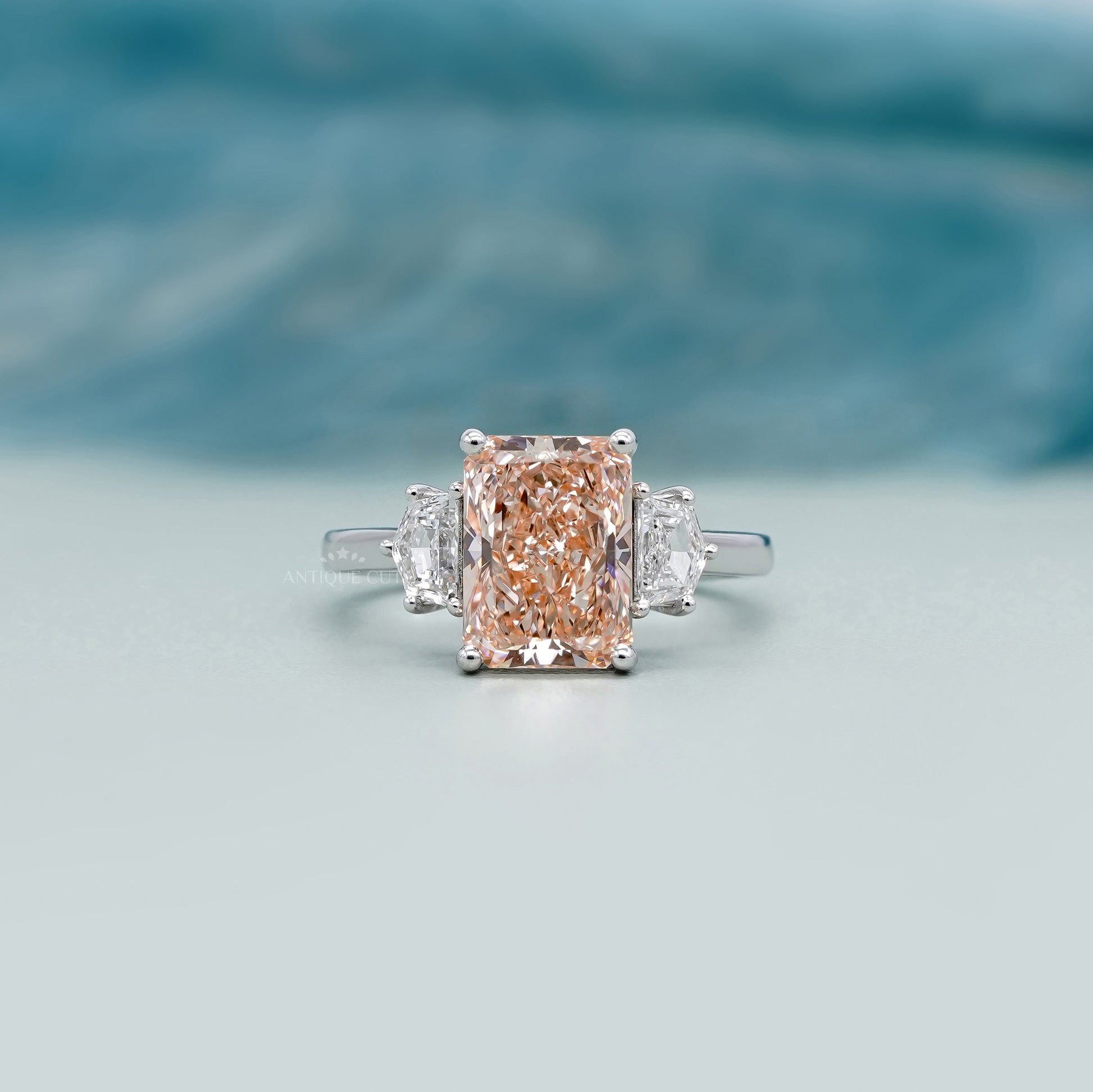 Radiant 3.60tcw Fancy Orange Lab Diamond Ring | IGI Certified | Three Stone White Gold