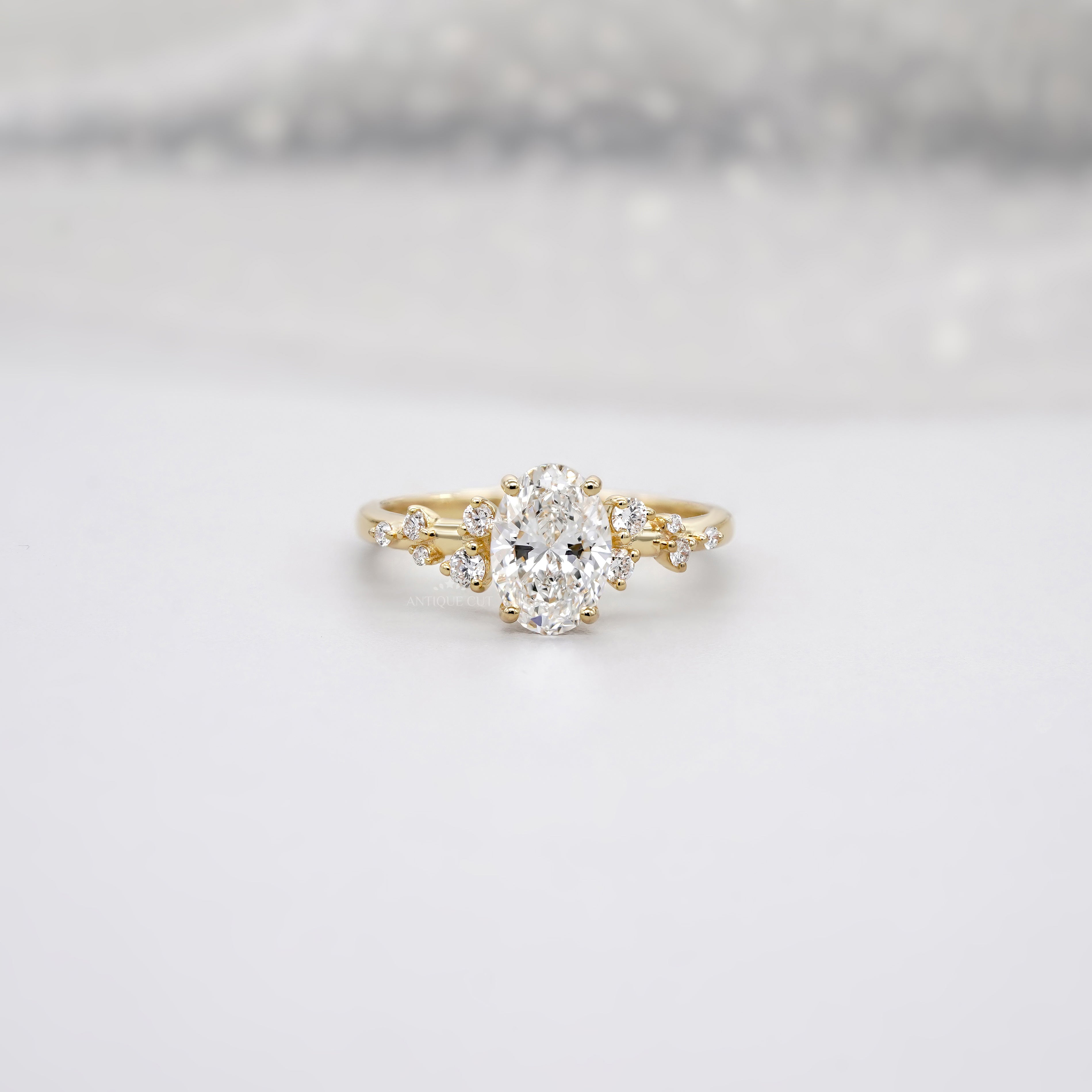 Oval 1.50tcw Lab Diamond Cluster Ring | Yellow Gold | Unique Side Design | IGI Certified