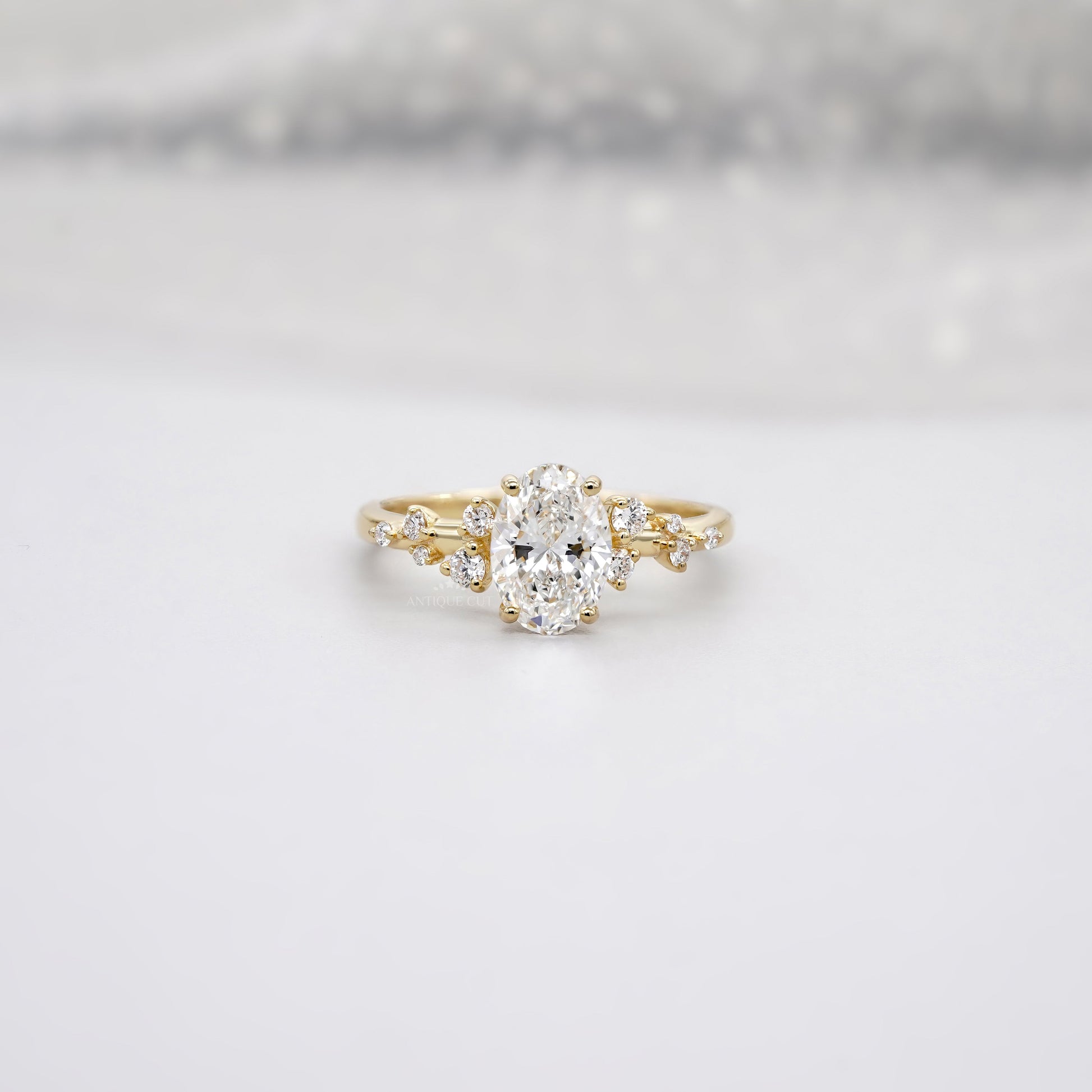 Oval 1.50tcw Lab Diamond Cluster Ring | Yellow Gold | Unique Side Design | IGI Certified
