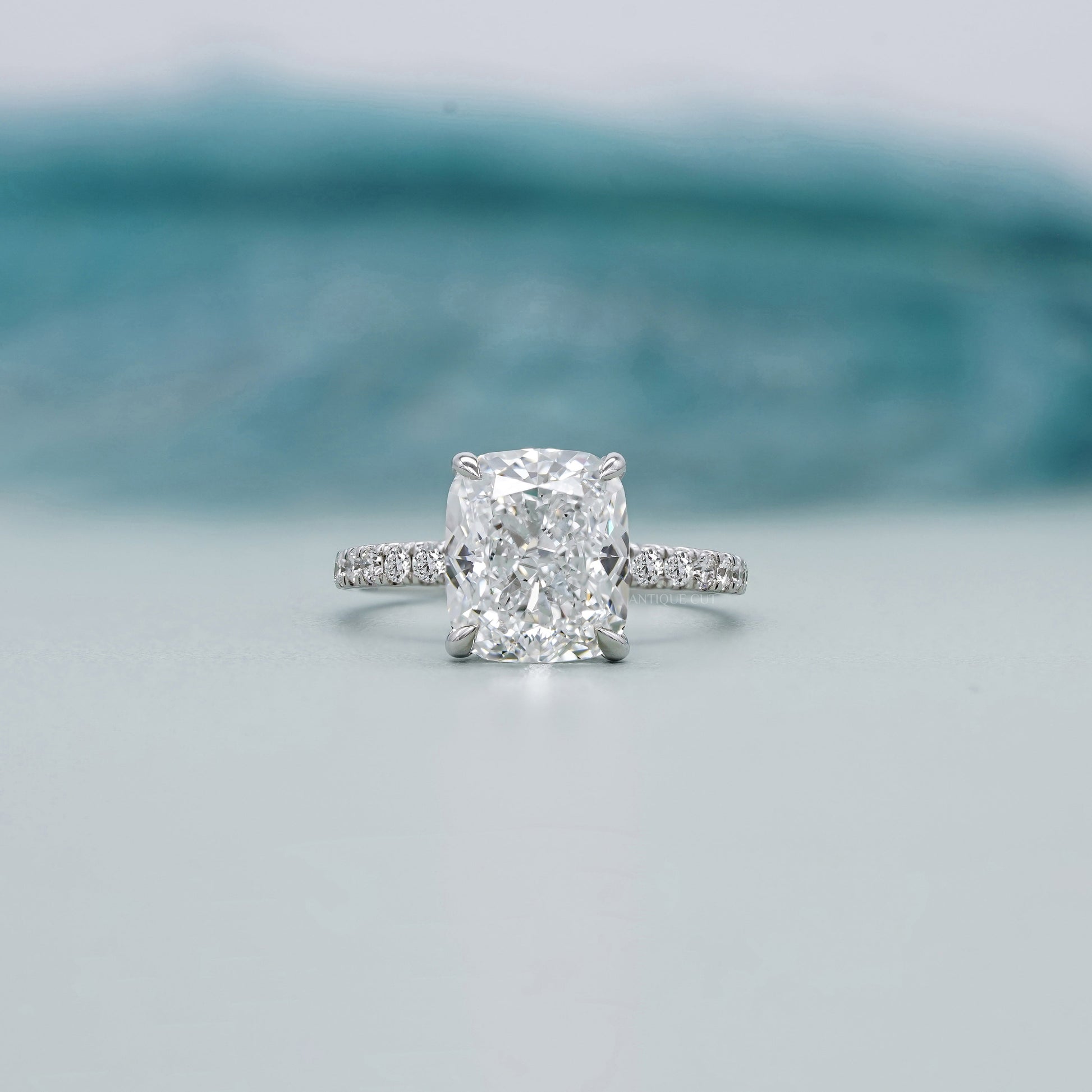 Cushion 4.90tcw Lab Diamond Engagement Ring | Pavé Band | IGI Certified | White Gold