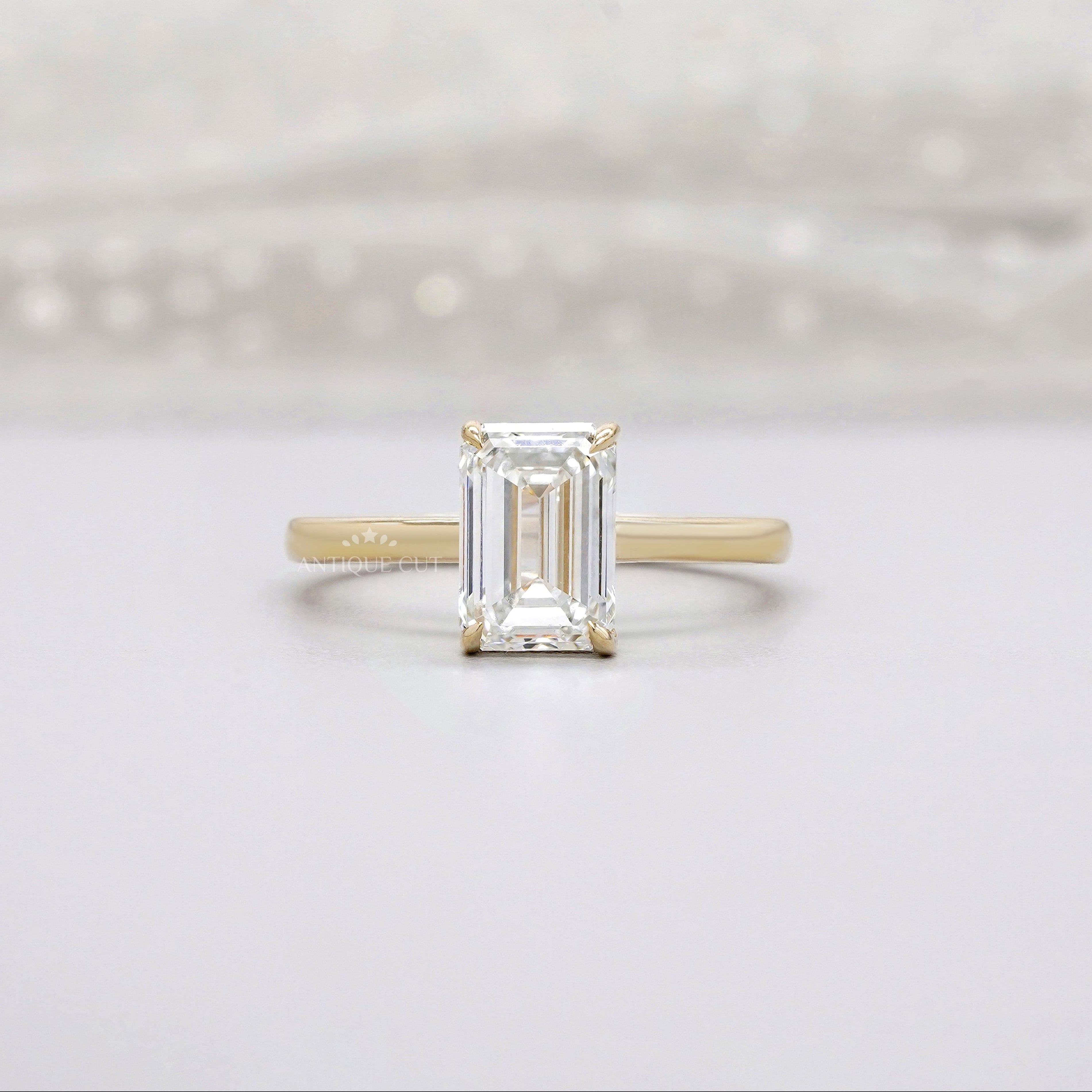 Emerald 2.00ct Lab Diamond Solitaire Ring | Yellow Gold | Minimalist IGI Certified