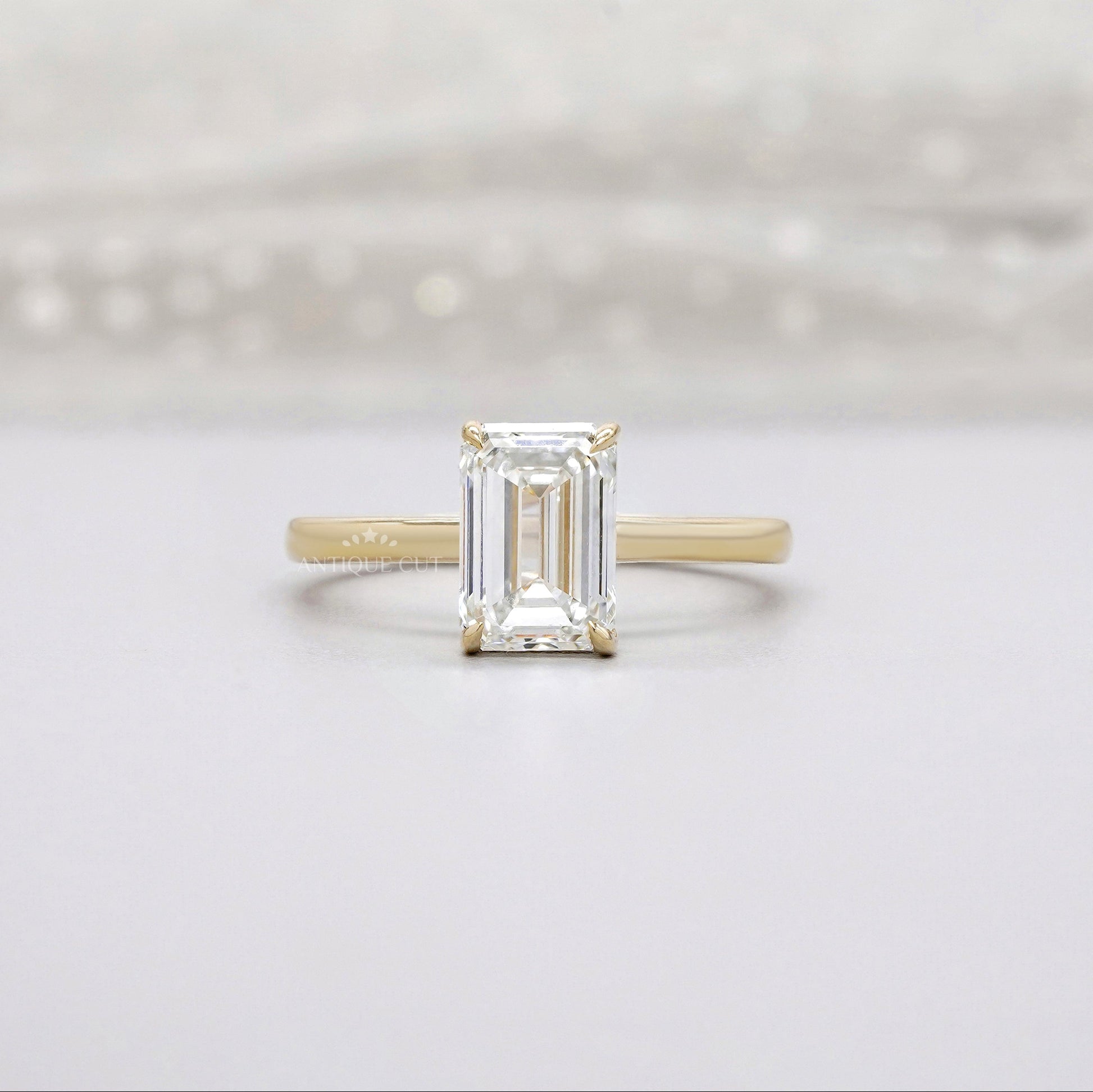 Emerald 2.00ct Lab Diamond Solitaire Ring | Yellow Gold | Minimalist IGI Certified