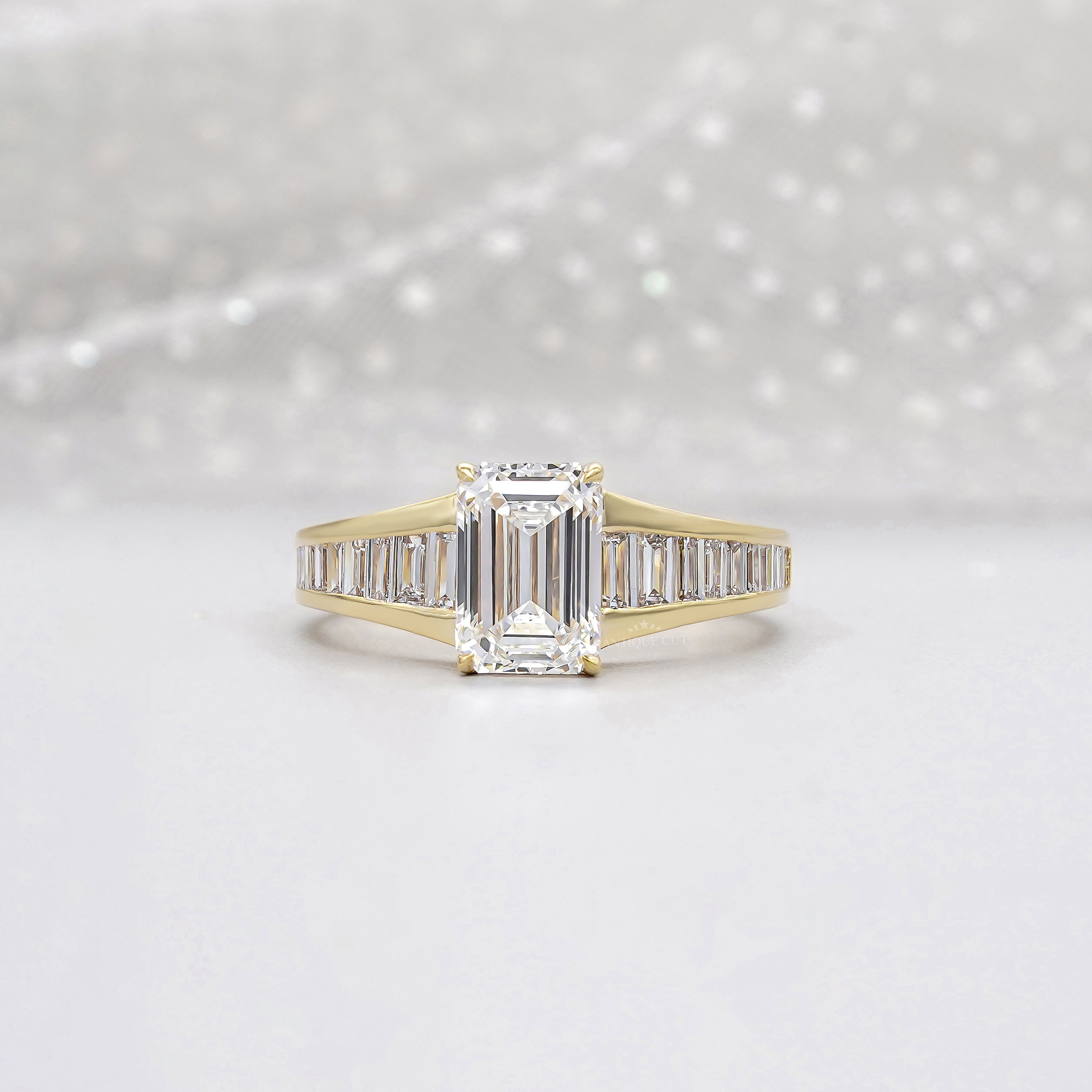 Emerald 3.70tcw Lab Diamond Ring with Baguette Sides | IGI Certified