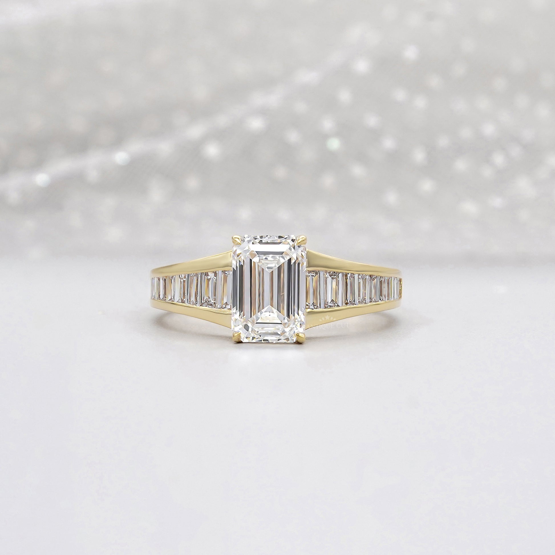 Emerald 3.70tcw Lab Diamond Ring with Baguette Sides | IGI Certified