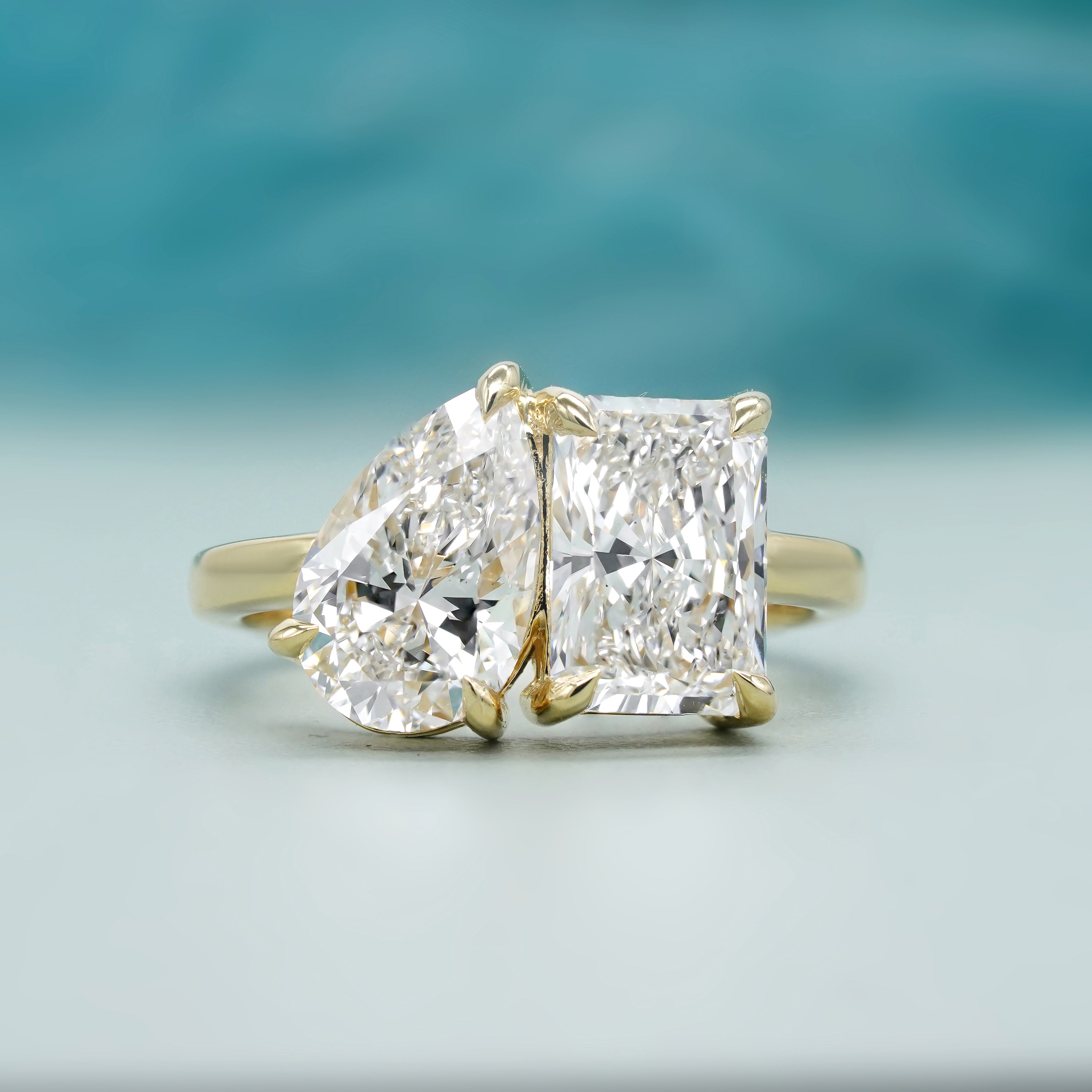 4.00tcw Radiant And Pear Lab Diamond Toi et Moi Engagement Ring | Two Stone Style | VVS-VS Clarity | IGI Certified | D-E-F Color