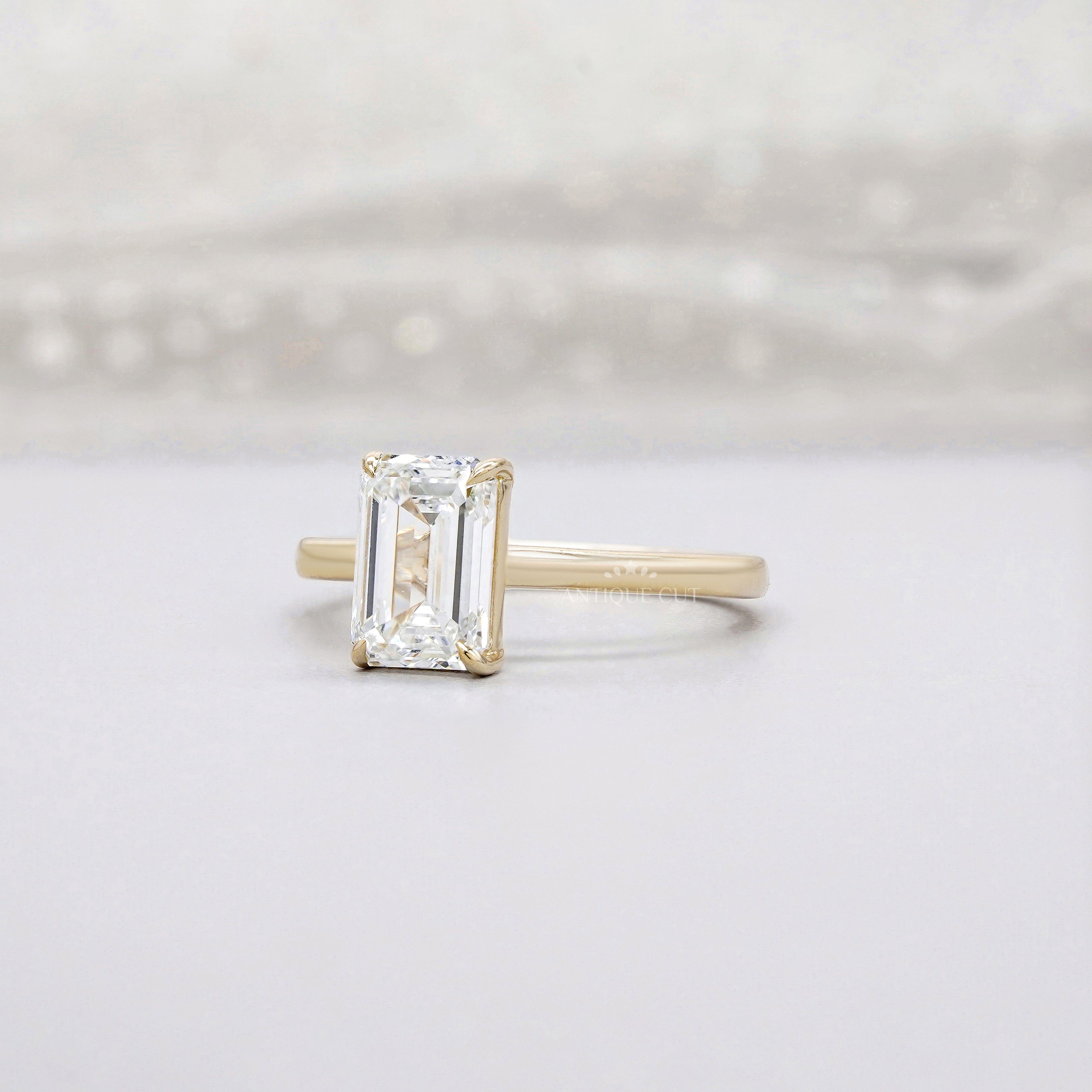 Emerald 2.00ct Lab Diamond Solitaire Ring | Yellow Gold | Minimalist IGI Certified