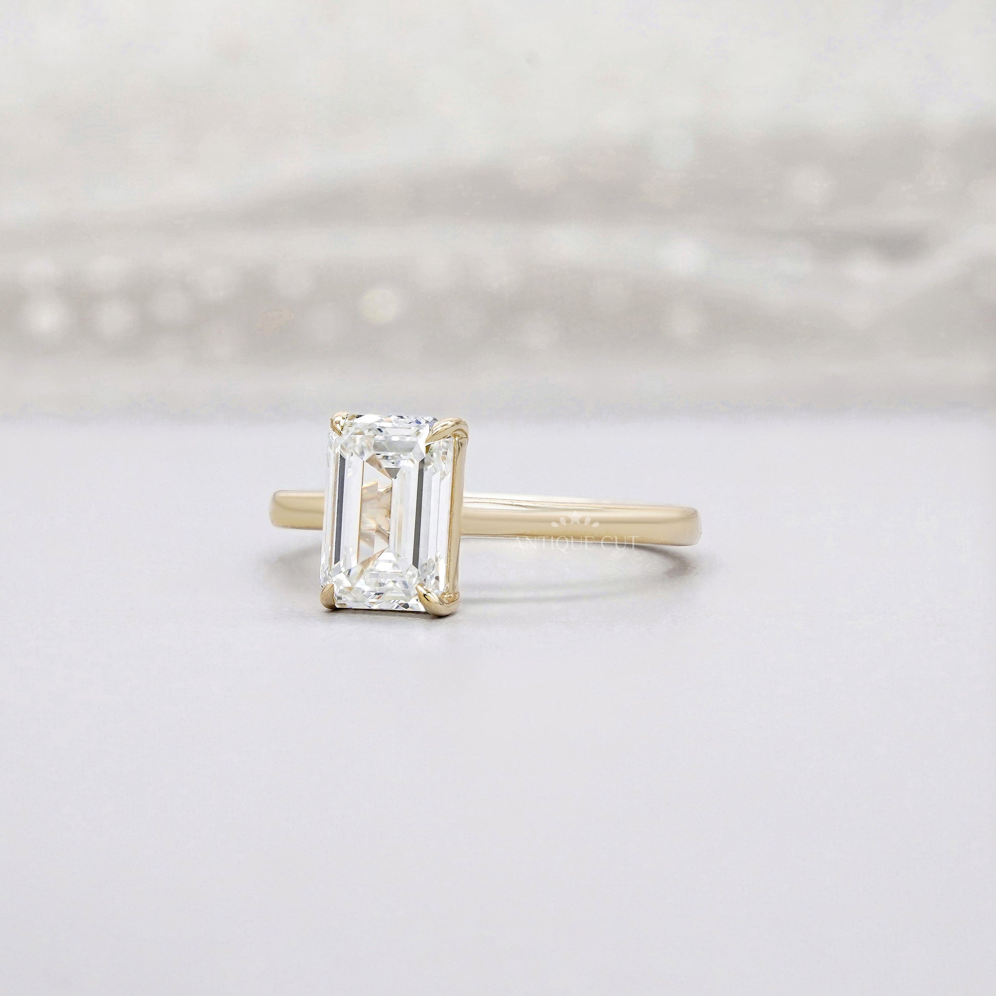 Emerald 2.00ct Lab Diamond Solitaire Ring | Yellow Gold | Minimalist IGI Certified