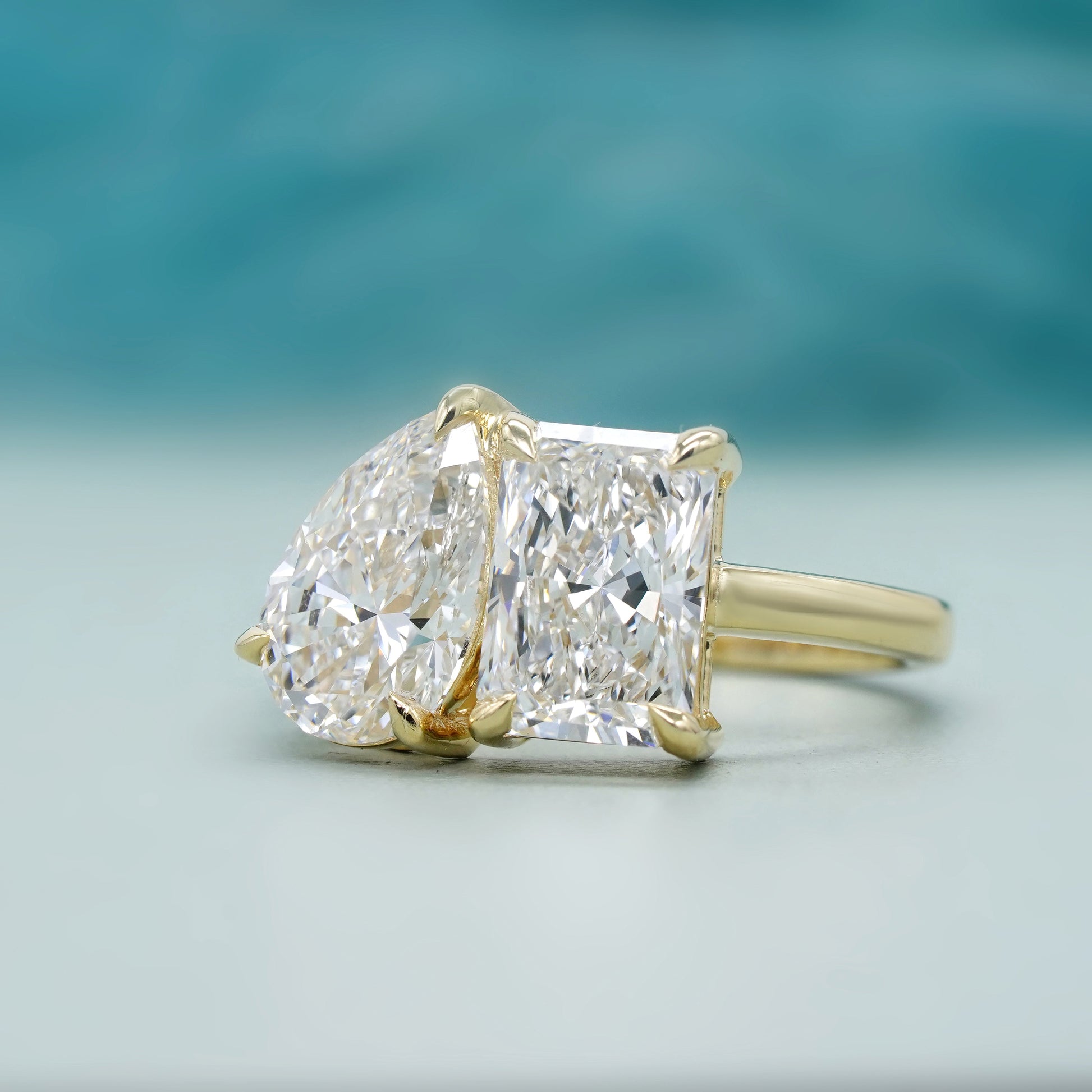 4.00tcw Radiant And Pear Lab Diamond Toi et Moi Engagement Ring | Two Stone Style | VVS-VS Clarity | IGI Certified | D-E-F Color