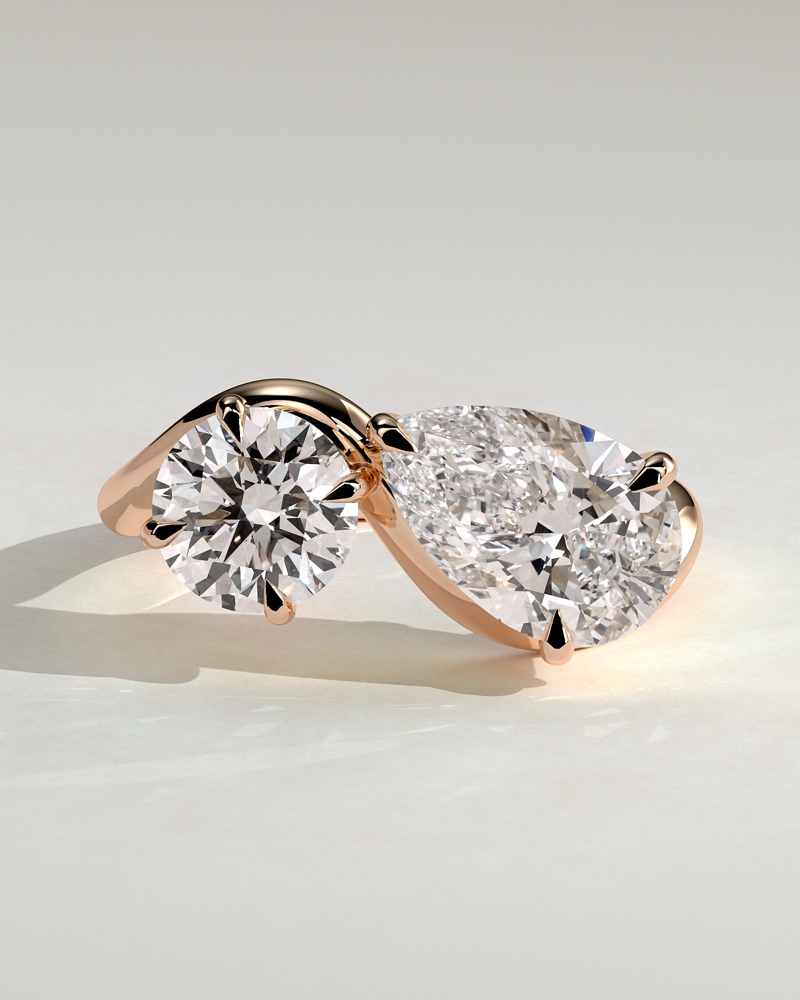 Rose :: Oraventa round and pear toi et moi lab grown diamond engagement ring IGI certified rose gold