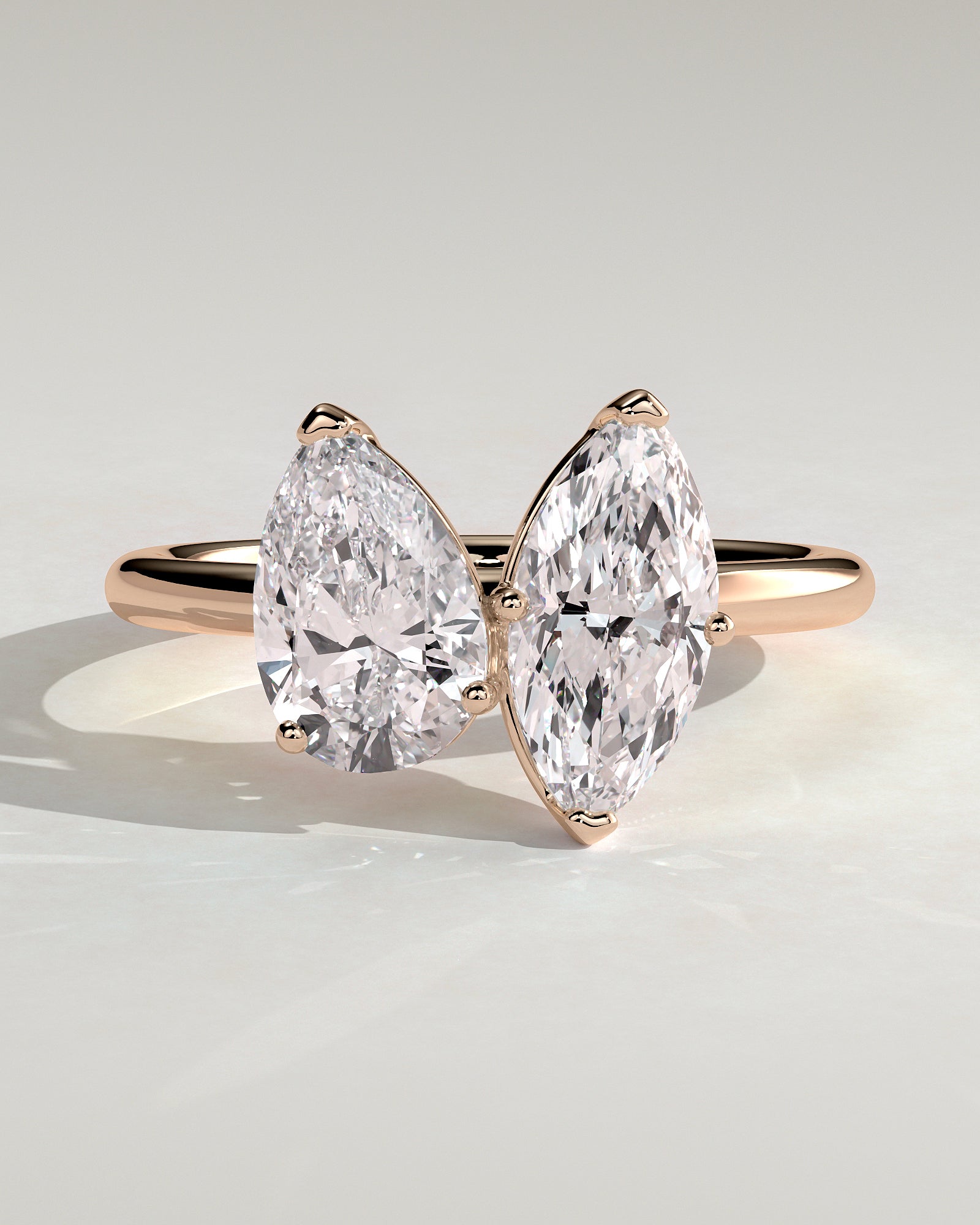 Rose :: Velanique 1.8ct pear and 1.5ct marquise toi et moi lab grown diamond engagement ring IGI certified rose gold