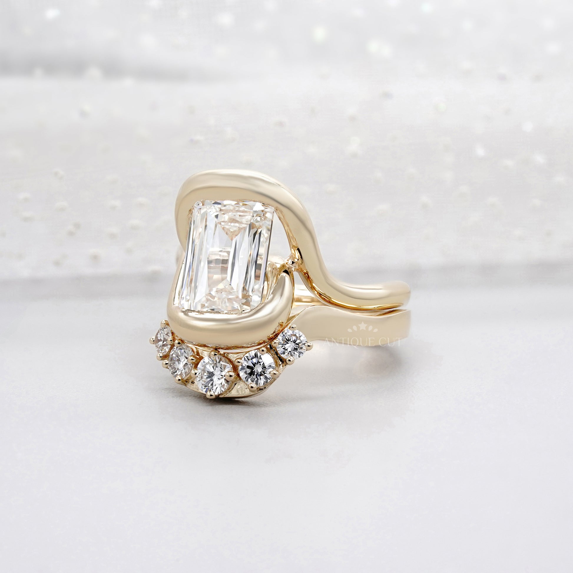 Emerald 6.70tcw Lab Grown Diamond Criss-Cut Engagement Ring | IGI Certified