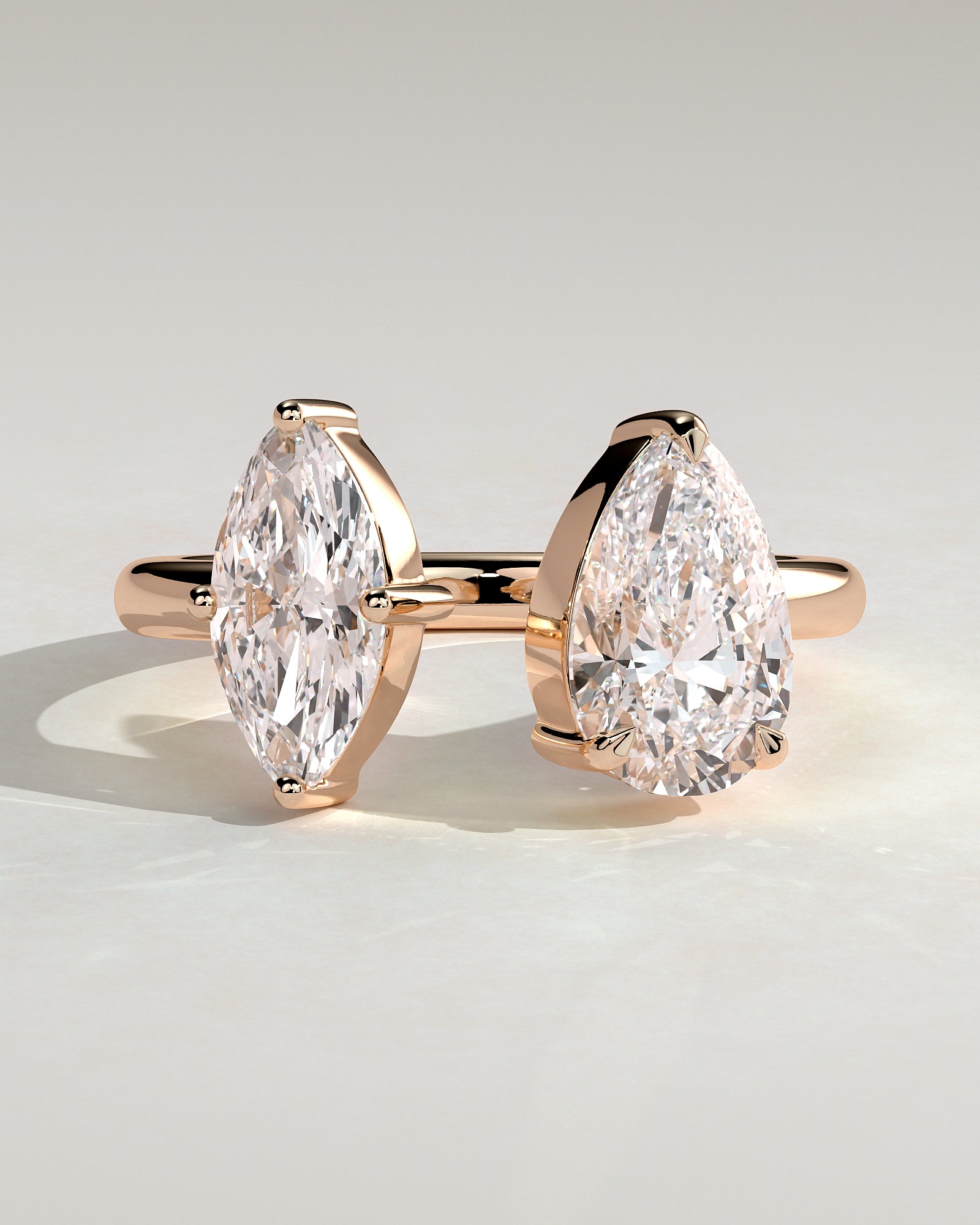 Rose :: Velentora 1.15ct marquise and 1.65ct pear toi et moi lab grown diamond engagement ring IGI certified rose gold