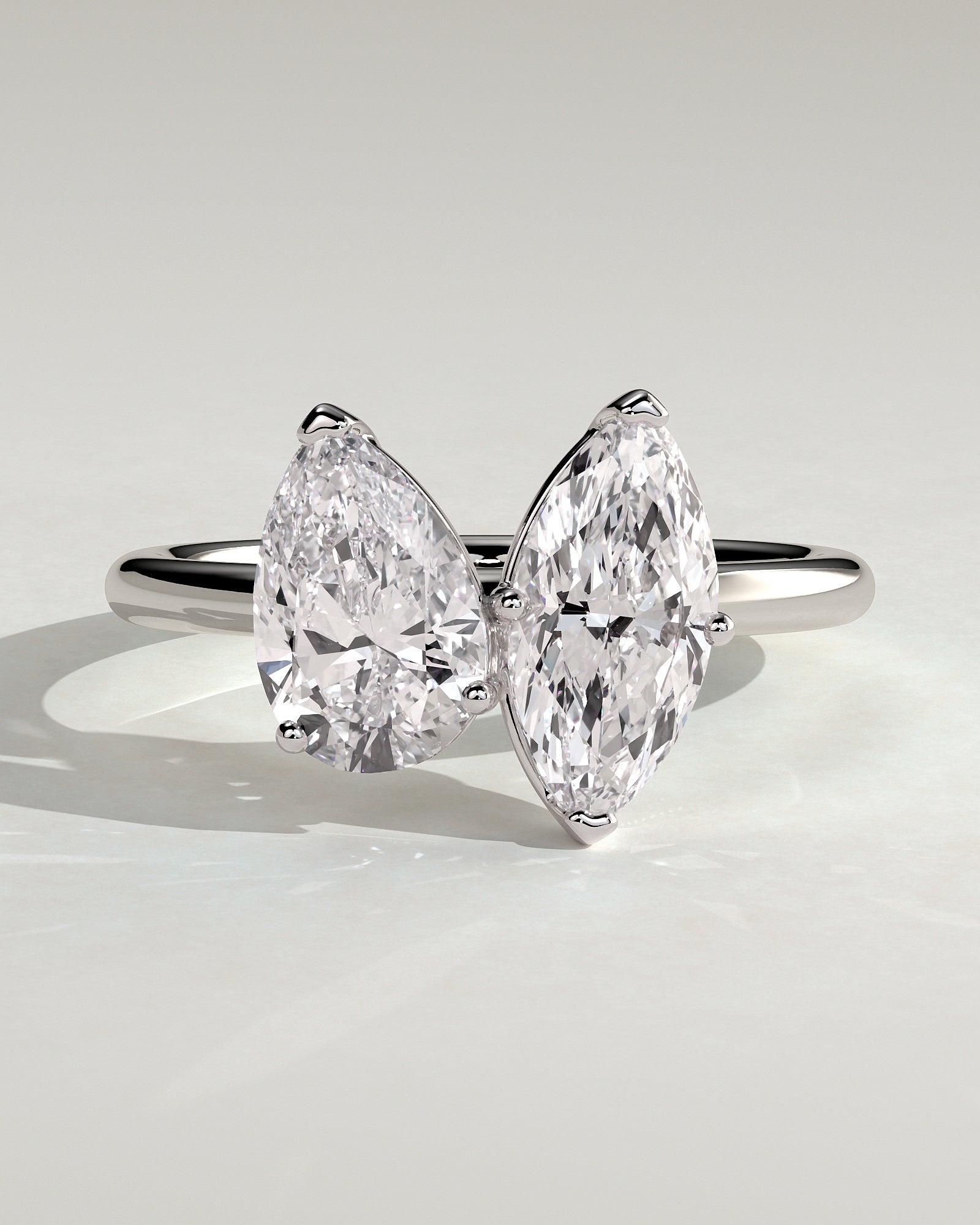 White :: Velanique 1.8ct pear and 1.5ct marquise toi et moi lab grown diamond engagement ring IGI certified white gold