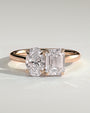 Rose :: oval and emerald lab diamond toi et moi ring rose gold two stone engagement ring