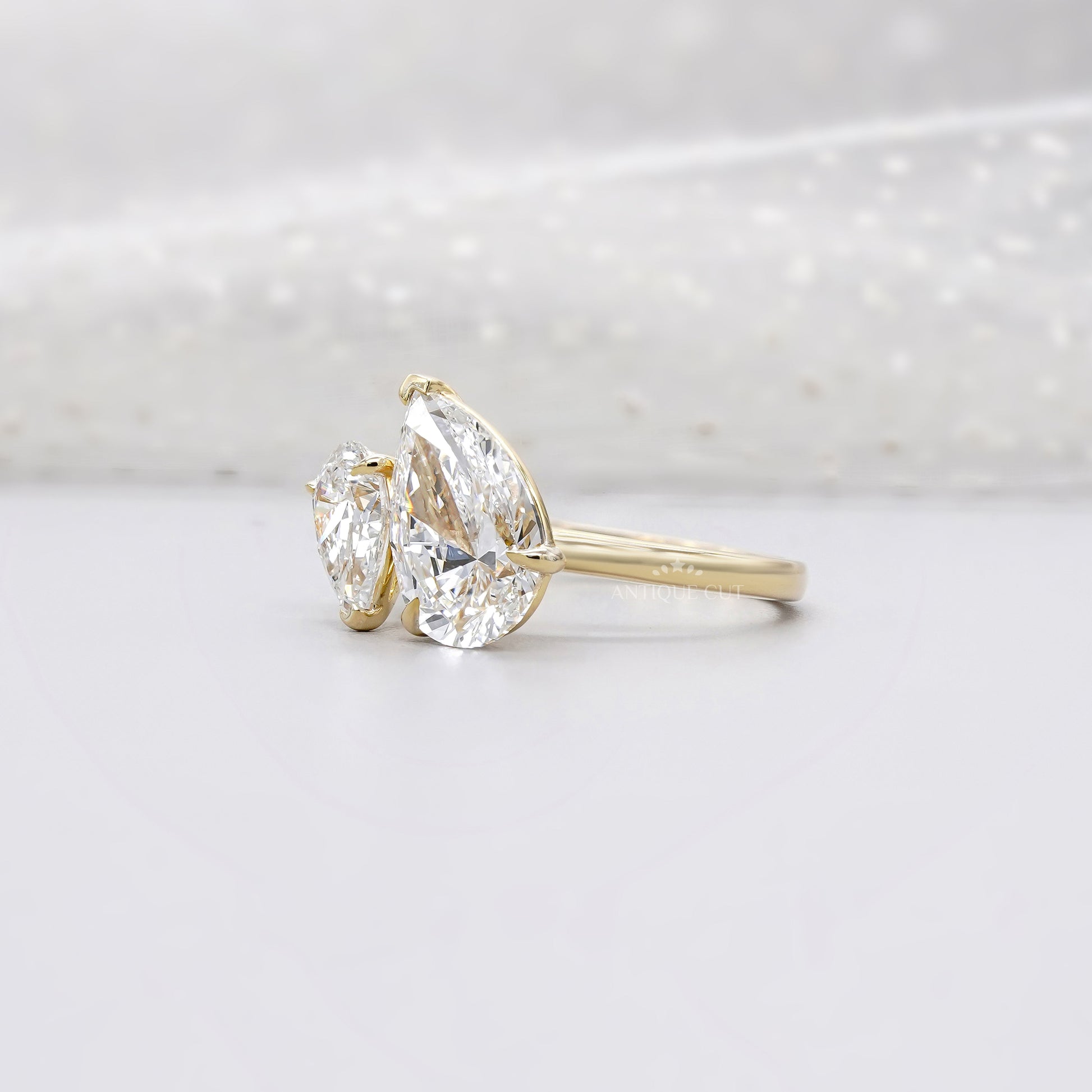 3.10tcw Pear Toi Et Moi Lab Grown Diamond Ring | Two Stone Yellow Gold | IGI Certified