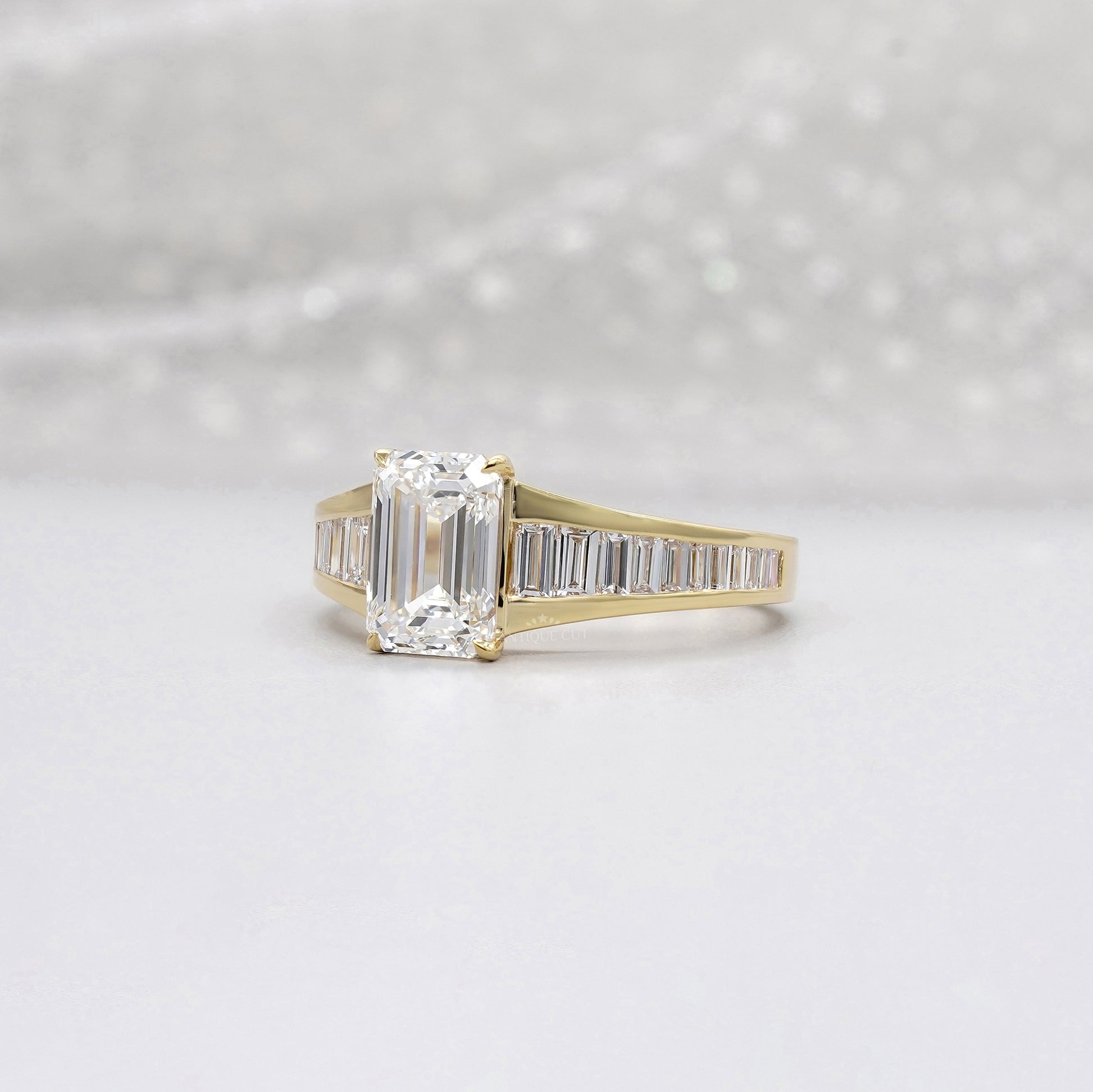 Emerald 3.70tcw Lab Diamond Ring with Baguette Sides | IGI Certified