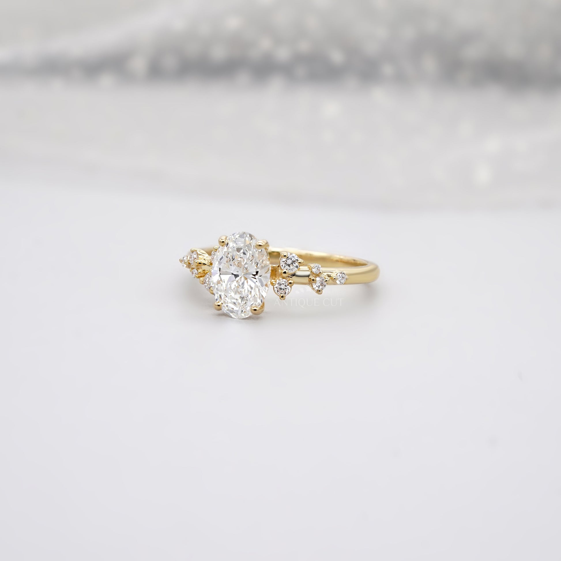 Oval 1.50tcw Lab Diamond Cluster Ring | Yellow Gold | Unique Side Design | IGI Certified