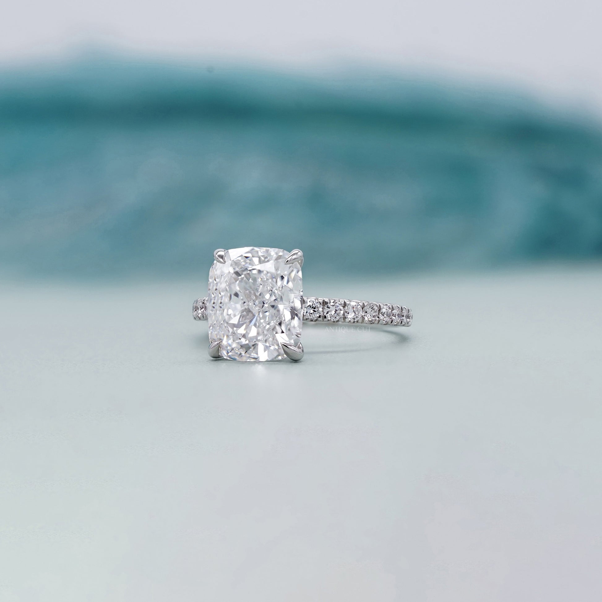 Cushion 4.90tcw Lab Diamond Engagement Ring | Pavé Band | IGI Certified | White Gold