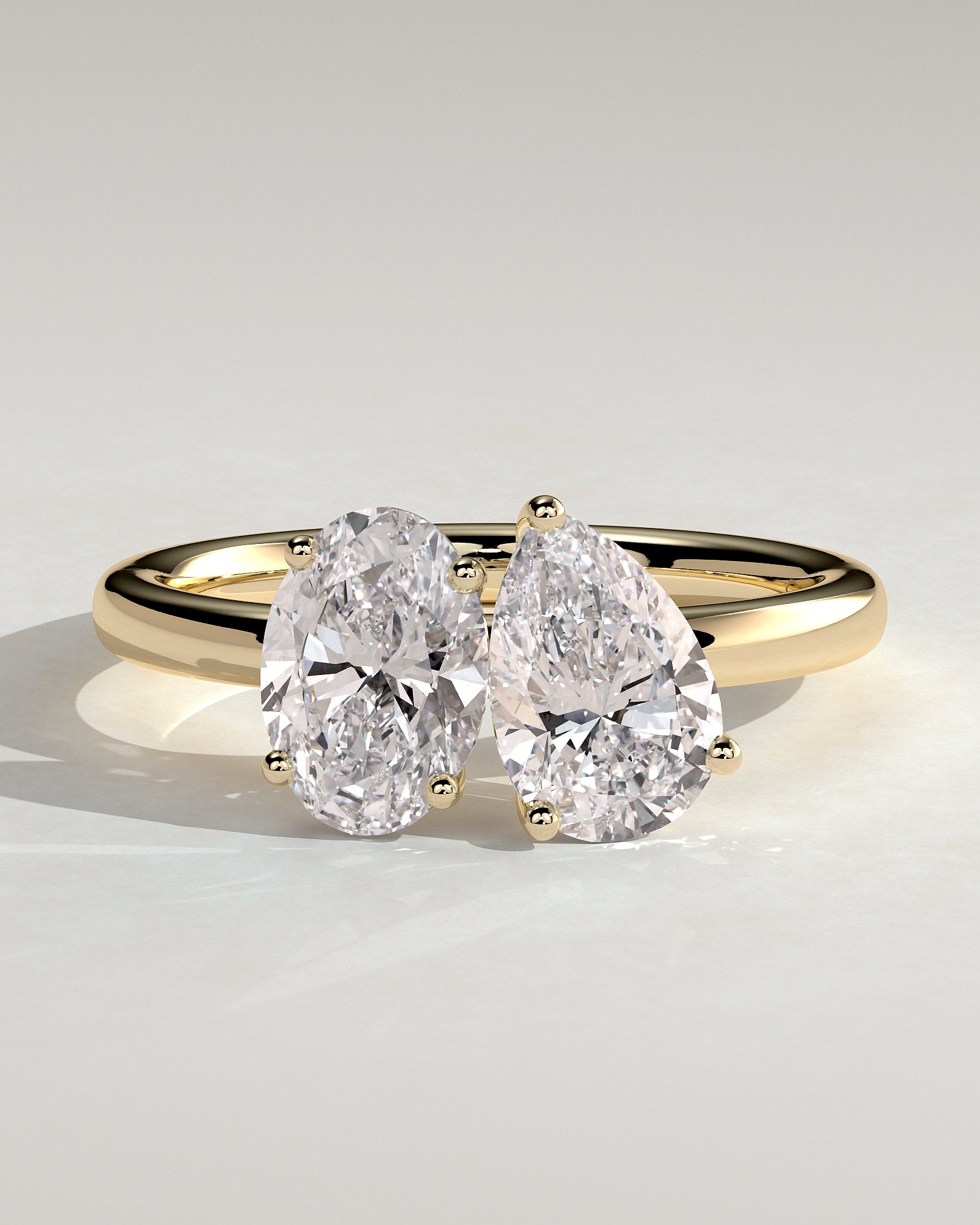 Yellow :: Zorentia 1.5ct pear and 1.5ct oval toi et moi lab grown diamond engagement ring IGI certified yellow gold
