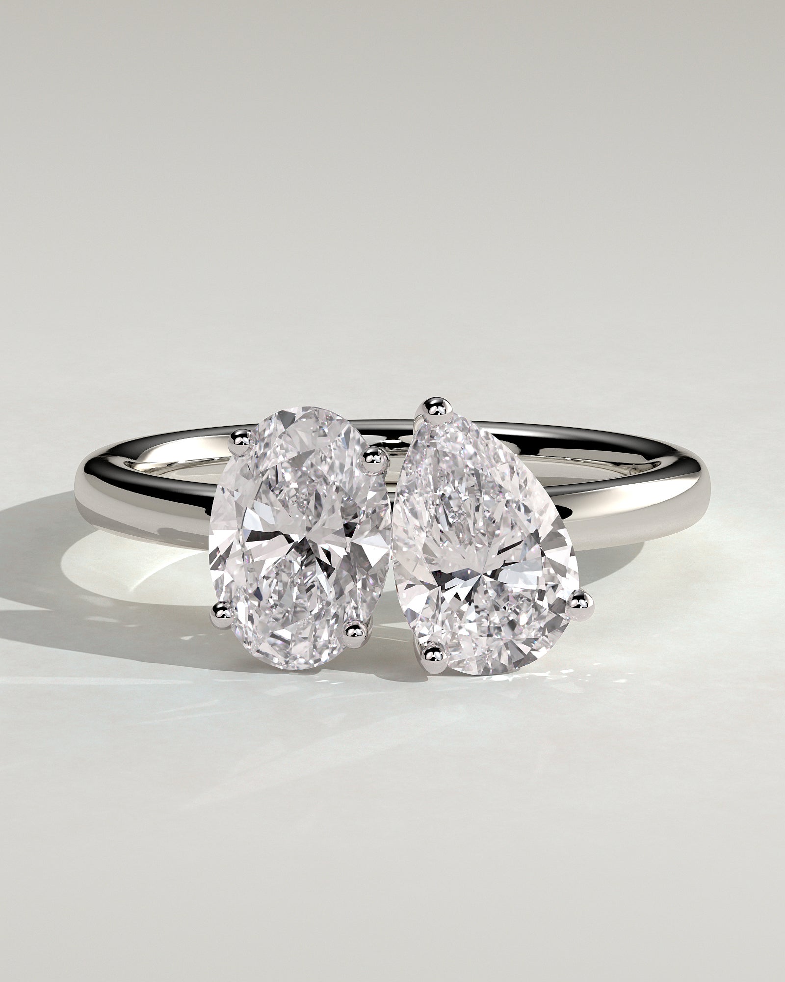 White :: Zorentia 1.5ct pear and 1.5ct oval toi et moi lab grown diamond engagement ring IGI certified white gold