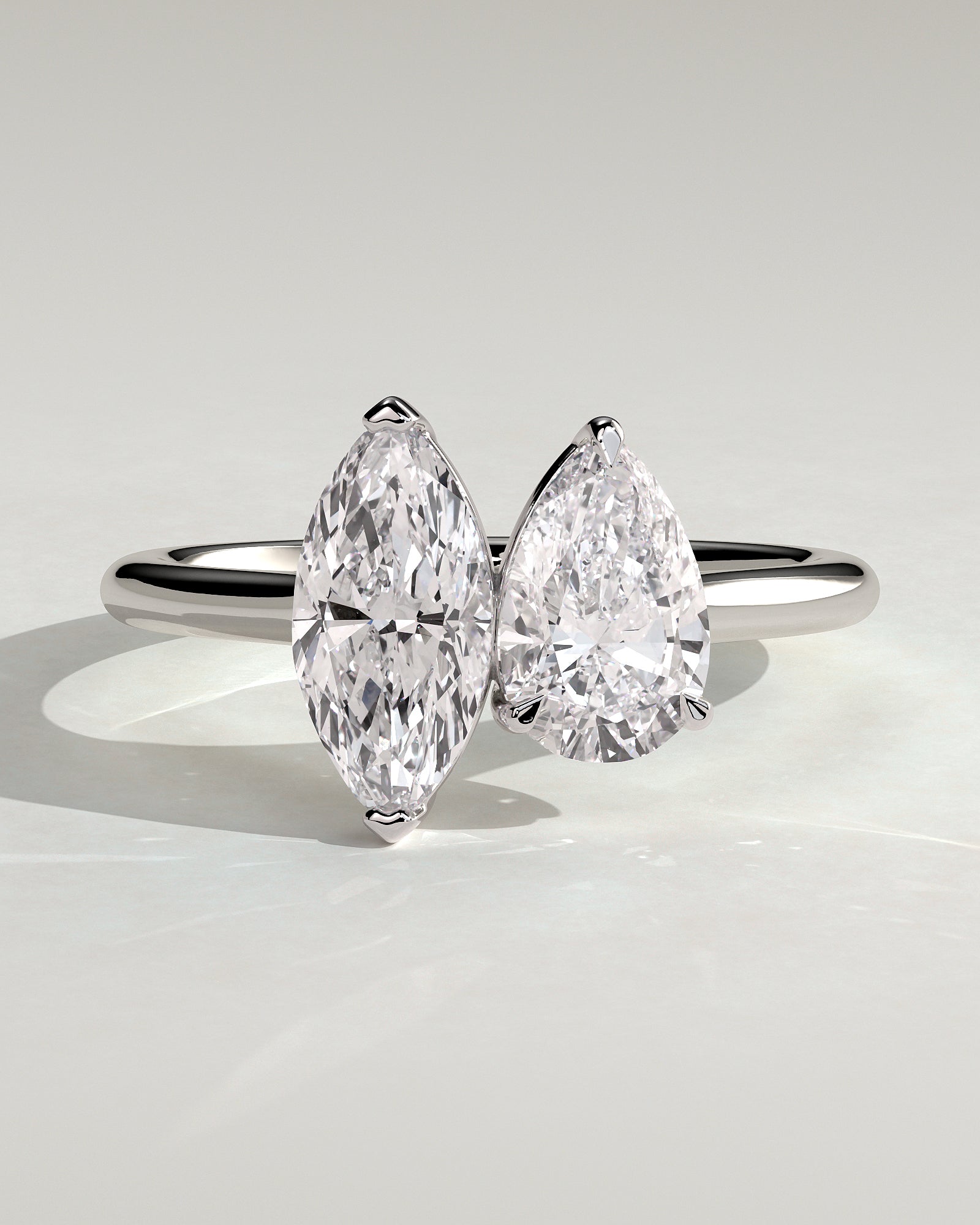 White :: Lunvique 1.8ct pear and 1.5ct marquise toi et moi lab grown diamond engagement ring IGI certified white gold