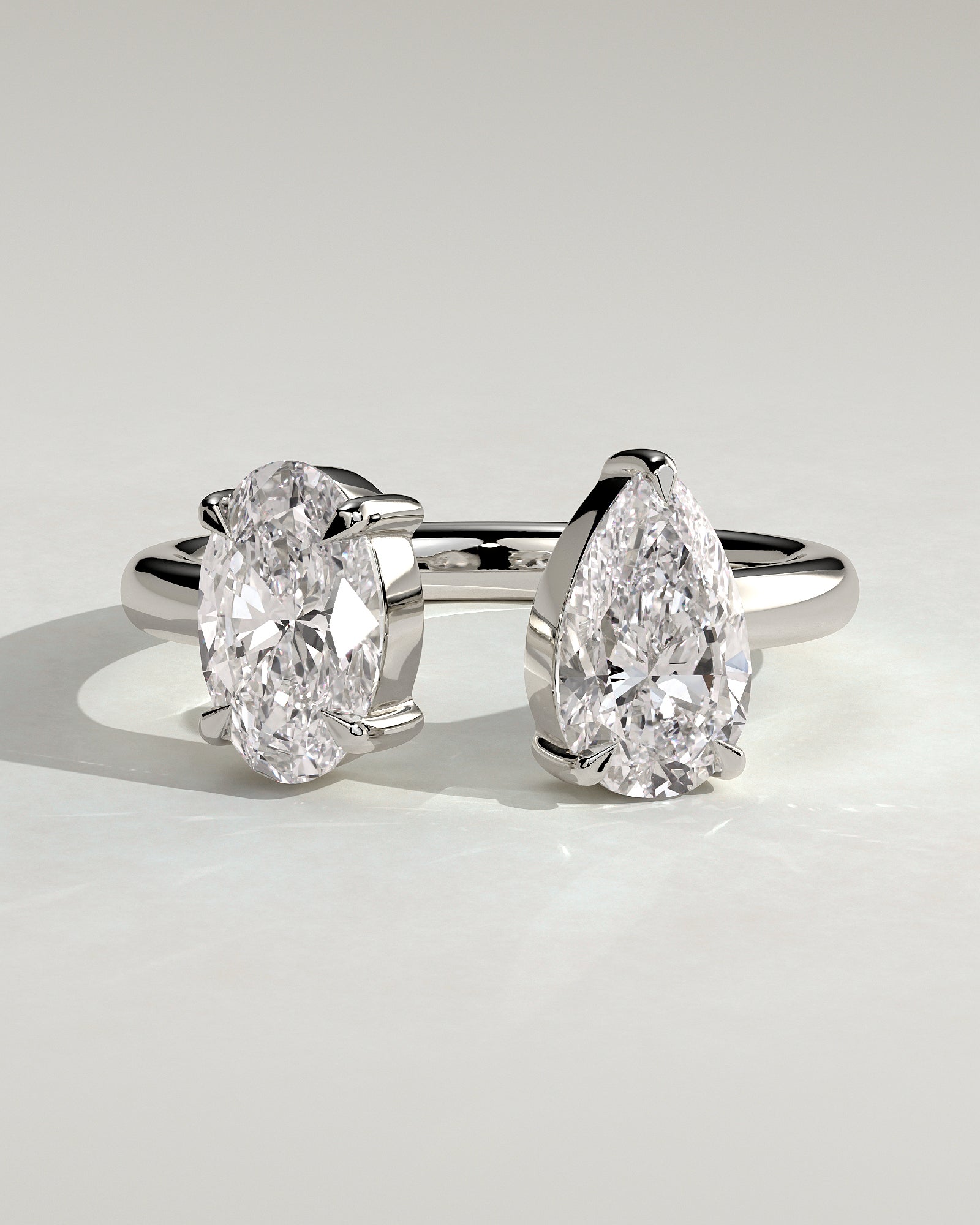 White :: Noriquea oval and pear toi et moi lab grown diamond engagement ring IGI certified white gold